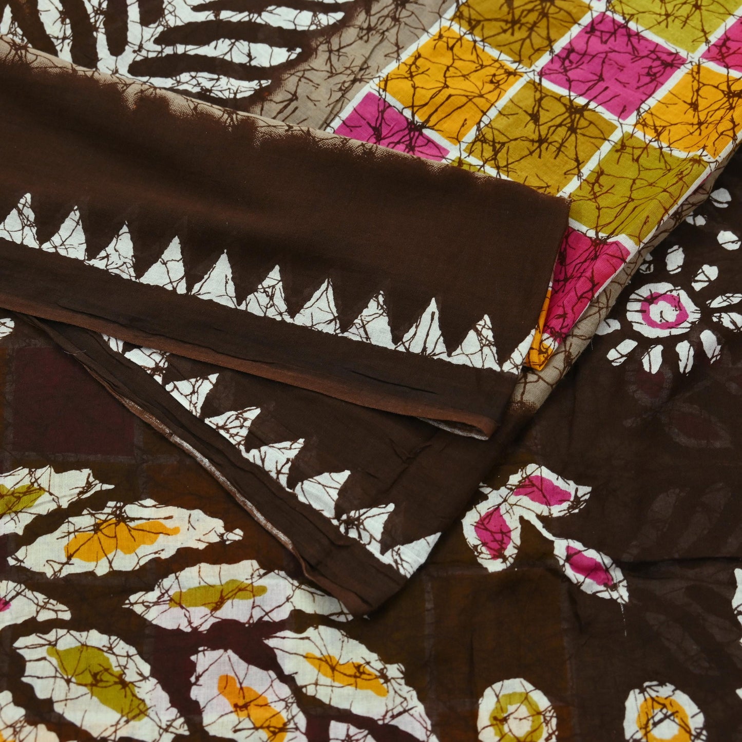 Indian Vintage Sari Brown Batik Printed 100% Pure Cotton Saree Craft Fabric 5Yd Soft Sewing Sarong Wrap Boho Dress making Crafting