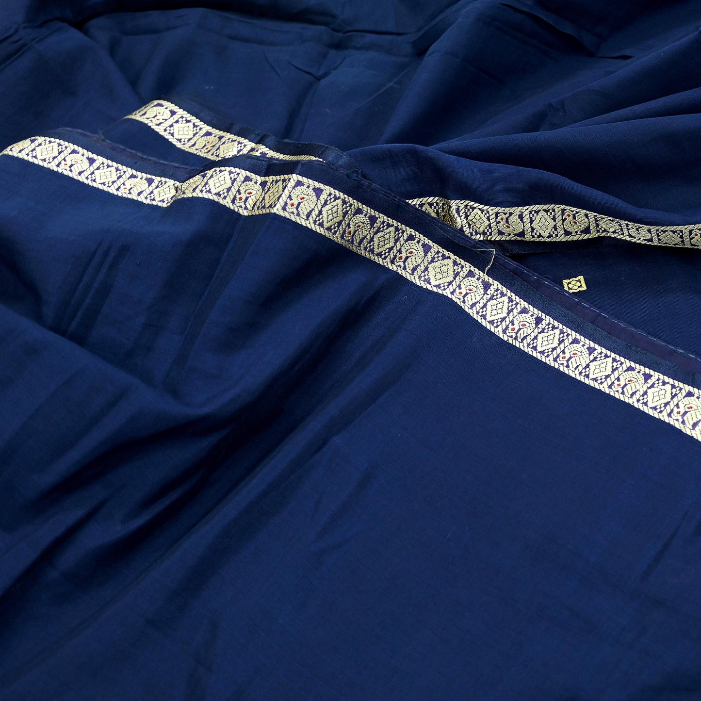 Indian Vintage Sari Blue Pure Cotton Hand Woven Sarees Craft Fabric 5Yd Sewing Soft Crafting Dress making Upcycle Quilting
