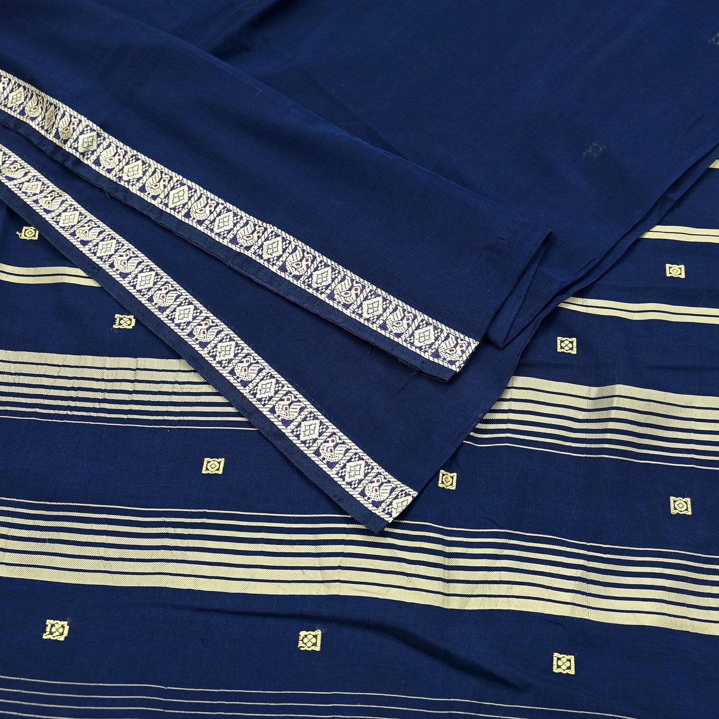 Indian Vintage Sari Blue Pure Cotton Hand Woven Sarees Craft Fabric 5Yd Sewing Soft Crafting Dress making Upcycle Quilting