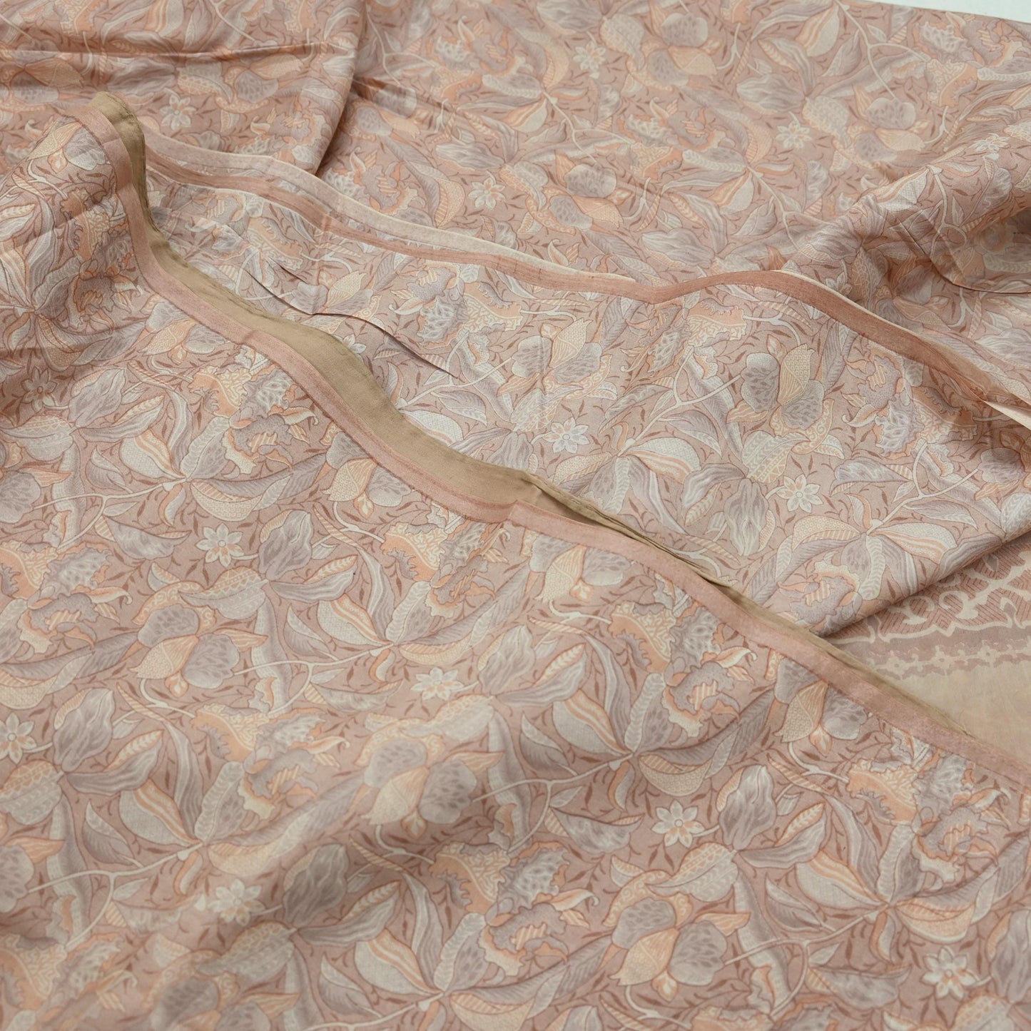 Indian Vintage Sari Brown 100% Pure Silk Printed Saree Craft Fabric 5yd Sewing DressMaking Wrap Floral Crafting Quilting Used