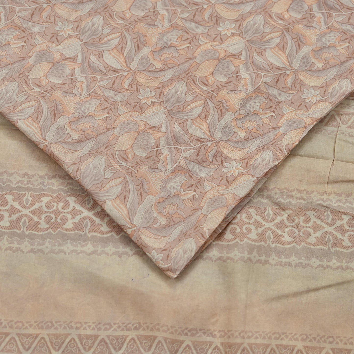 Indian Vintage Sari Brown 100% Pure Silk Printed Saree Craft Fabric 5yd Sewing DressMaking Wrap Floral Crafting Quilting Used