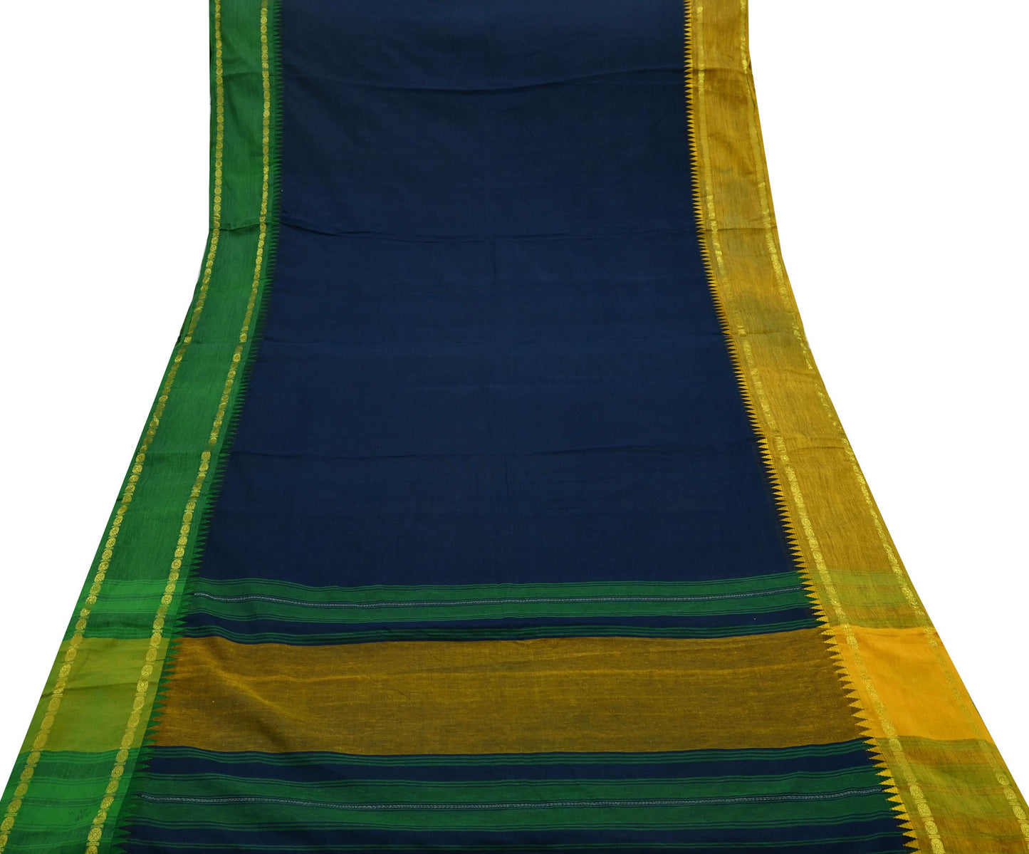 Indian Vintage Sari Blue Pure Cotton Hand Woven Saree Zari 5Yd Craft Fabric Floral Dress making Crafting Quilting Sarong