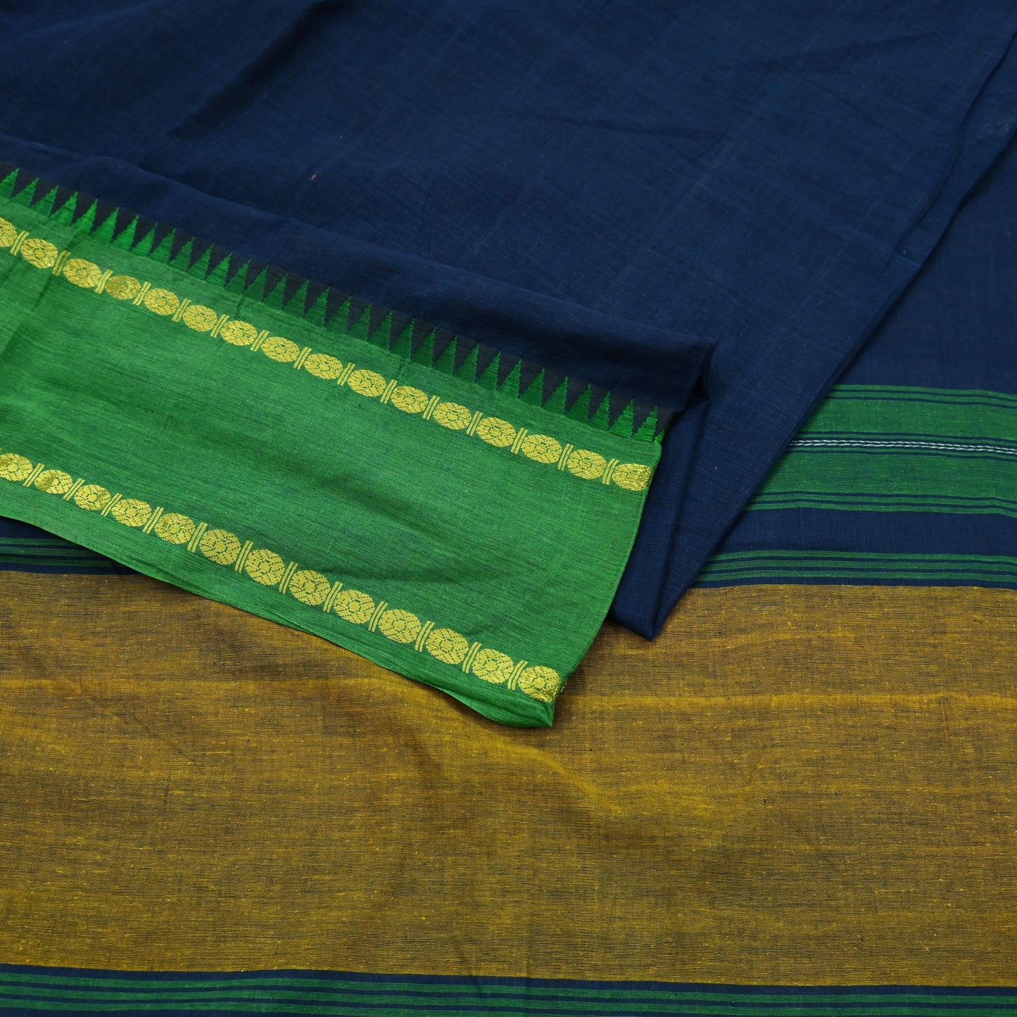 Indian Vintage Sari Blue Pure Cotton Hand Woven Saree Zari 5Yd Craft Fabric Floral Dress making Crafting Quilting Sarong