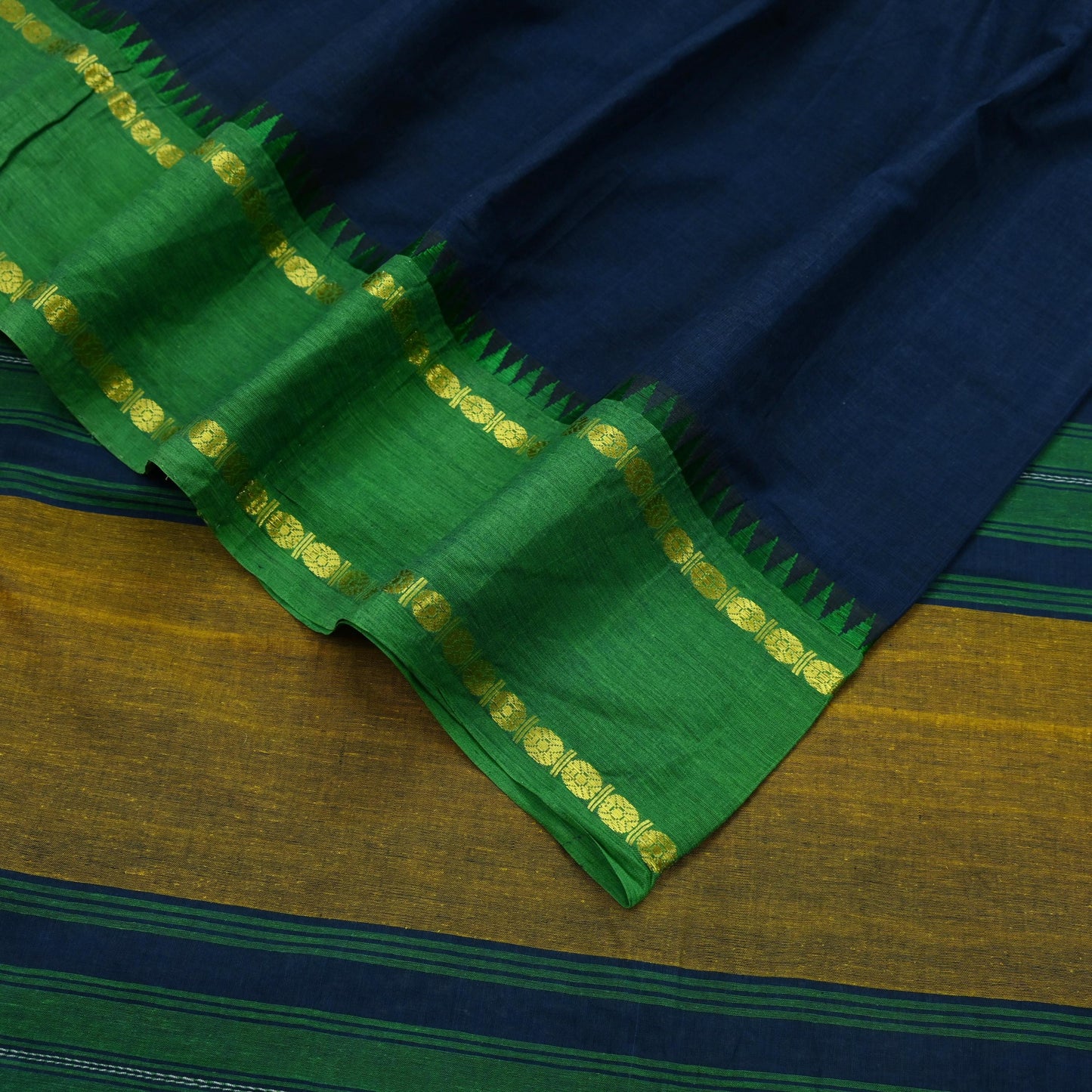 Indian Vintage Sari Blue Pure Cotton Hand Woven Saree Zari 5Yd Craft Fabric Floral Dress making Crafting Quilting Sarong