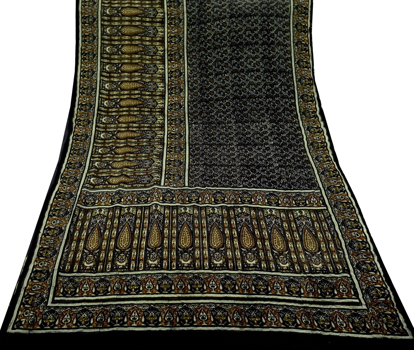Indian Vintage Sari Black Pure Crepe Silk Block Printed Sarees 5yd Sewing Floral Soft Craft Fabric Wrap Dress making Crafting Quilting