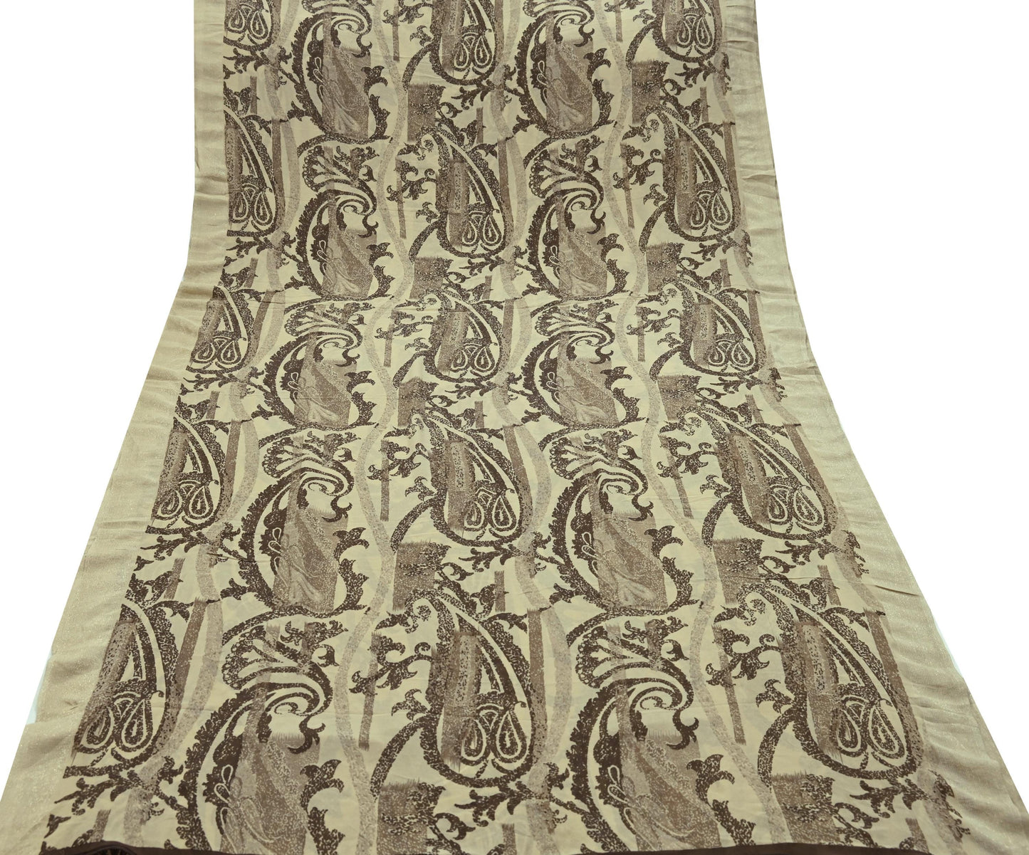 Indian Vintage Sari Beige Pure Georgette Silk Printed Sarees 5Yd Craft Fabric Sewing Quilting Dress making Crafting Quilting Upcycle