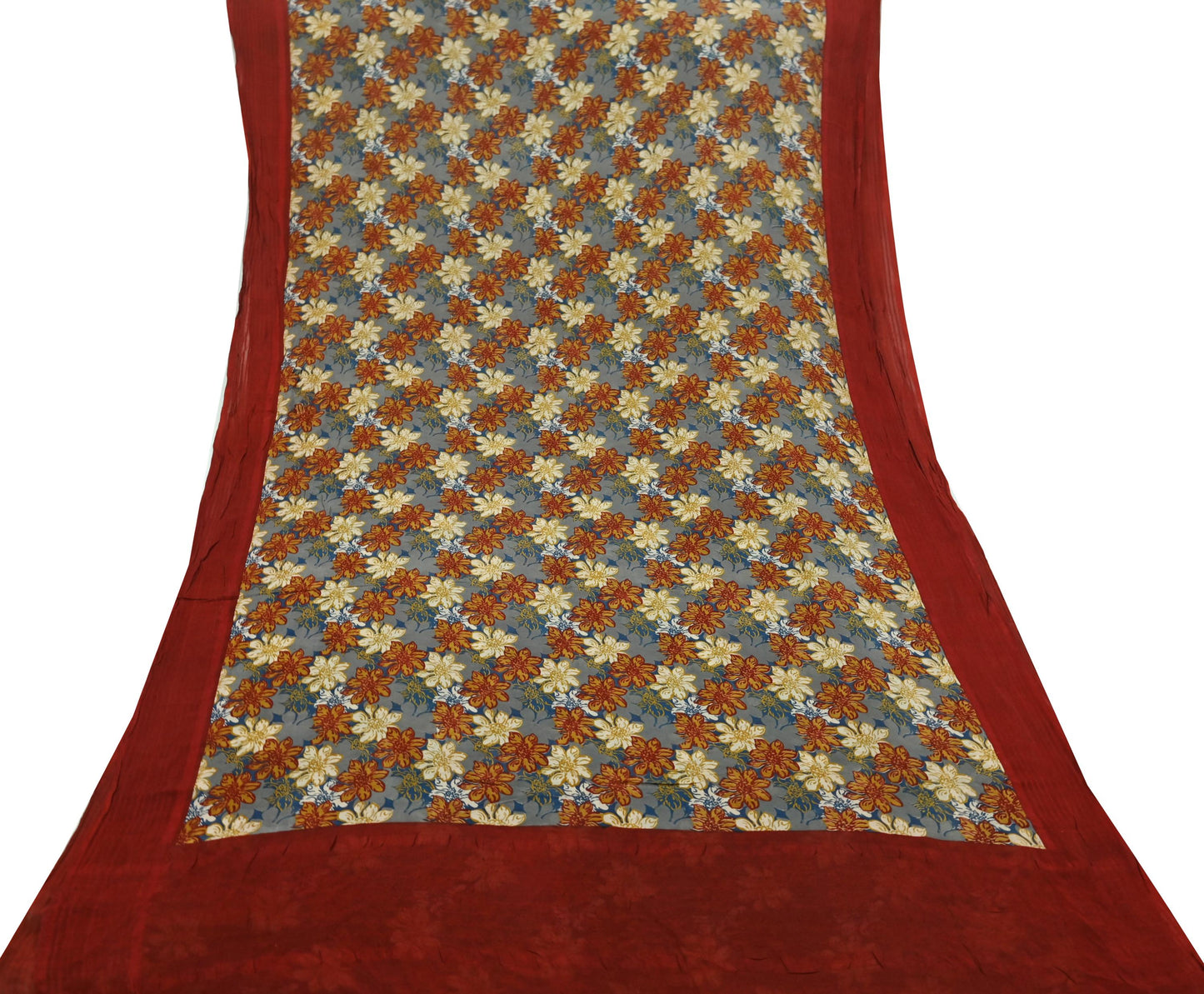 Indian Vintage Sari Beige Pure Georgette Silk Printed Sarees 5Yd Craft Fabric Sewing Quilting Dress making Crafting Quilting Upcycle