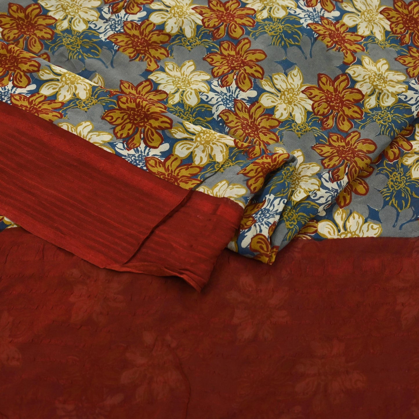Indian Vintage Sari Beige Pure Georgette Silk Printed Sarees 5Yd Craft Fabric Sewing Quilting Dress making Crafting Quilting Upcycle