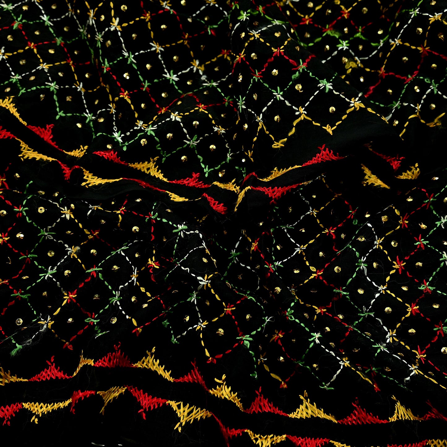 Indian Vintage Dupatta Black Long Stole Hand Embroidered Bagh Phulkari Stole Scarves Fringes Party wear