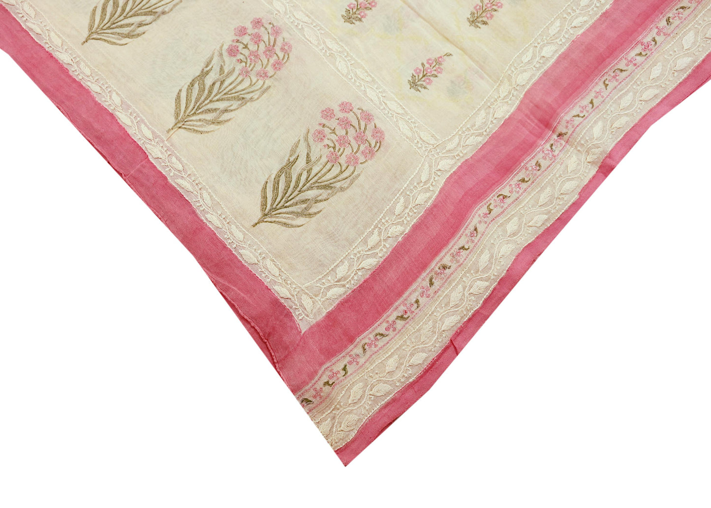 Indian Vintage Dupatta Ivory Long Stole Pure Chanderi silk Handmade Chikankari Scarves Veil Scarf Wrap Floral Design