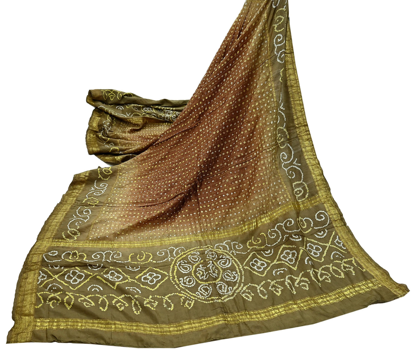 Women Indian Vintage Green Dupatta Long Stole Pure silk Bandhani Dupatta Veil Scarves soft Boho Wrap Zari Border