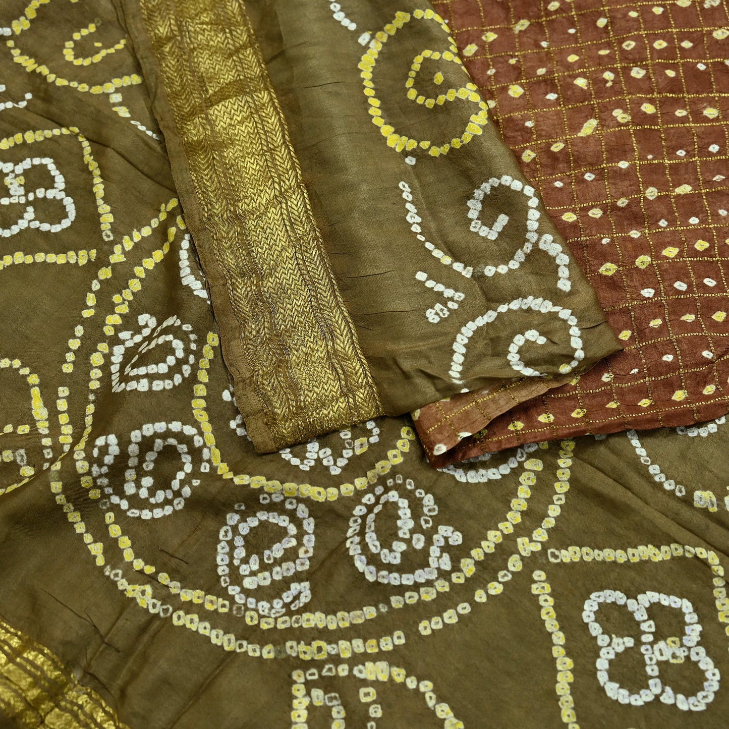 Women Indian Vintage Green Dupatta Long Stole Pure silk Bandhani Dupatta Veil Scarves soft Boho Wrap Zari Border