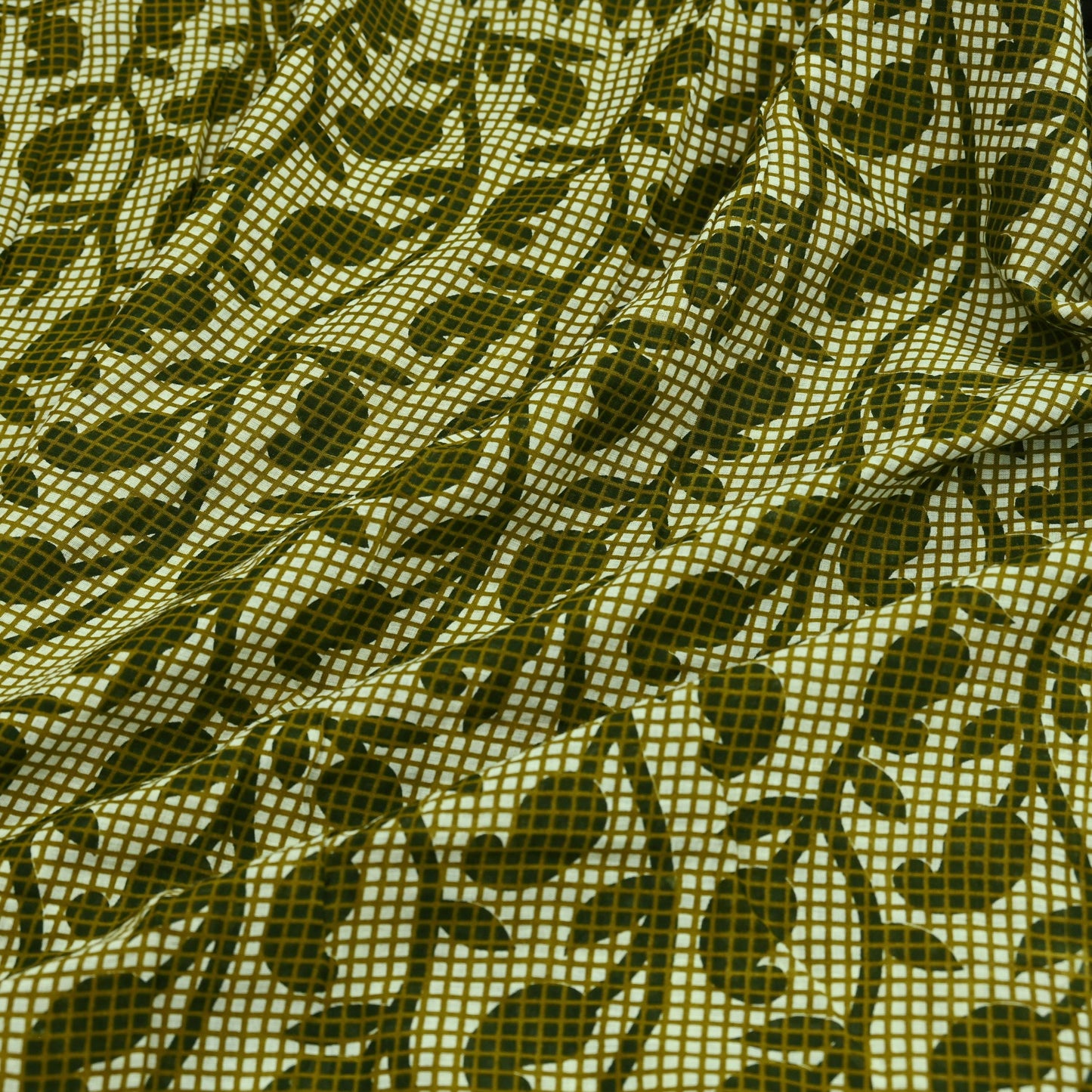 Indian Vintage Sari Green & Ivory Printed Pure Cotton Sarees 5Yd Craft Fabric Soft Sewing Sarong Wrap Boho Upcycle quilting Dress making