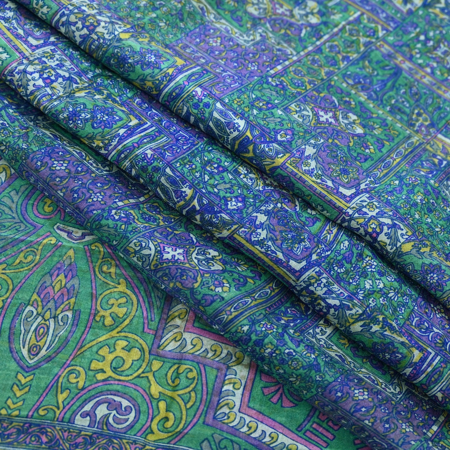 Indian Vintage Sari Green & Blue 100% Pure Silk Printed Sarees 5yd Sewing Craft Fabric Dress Making Soft Wrap Crafting Quilting Upcycle