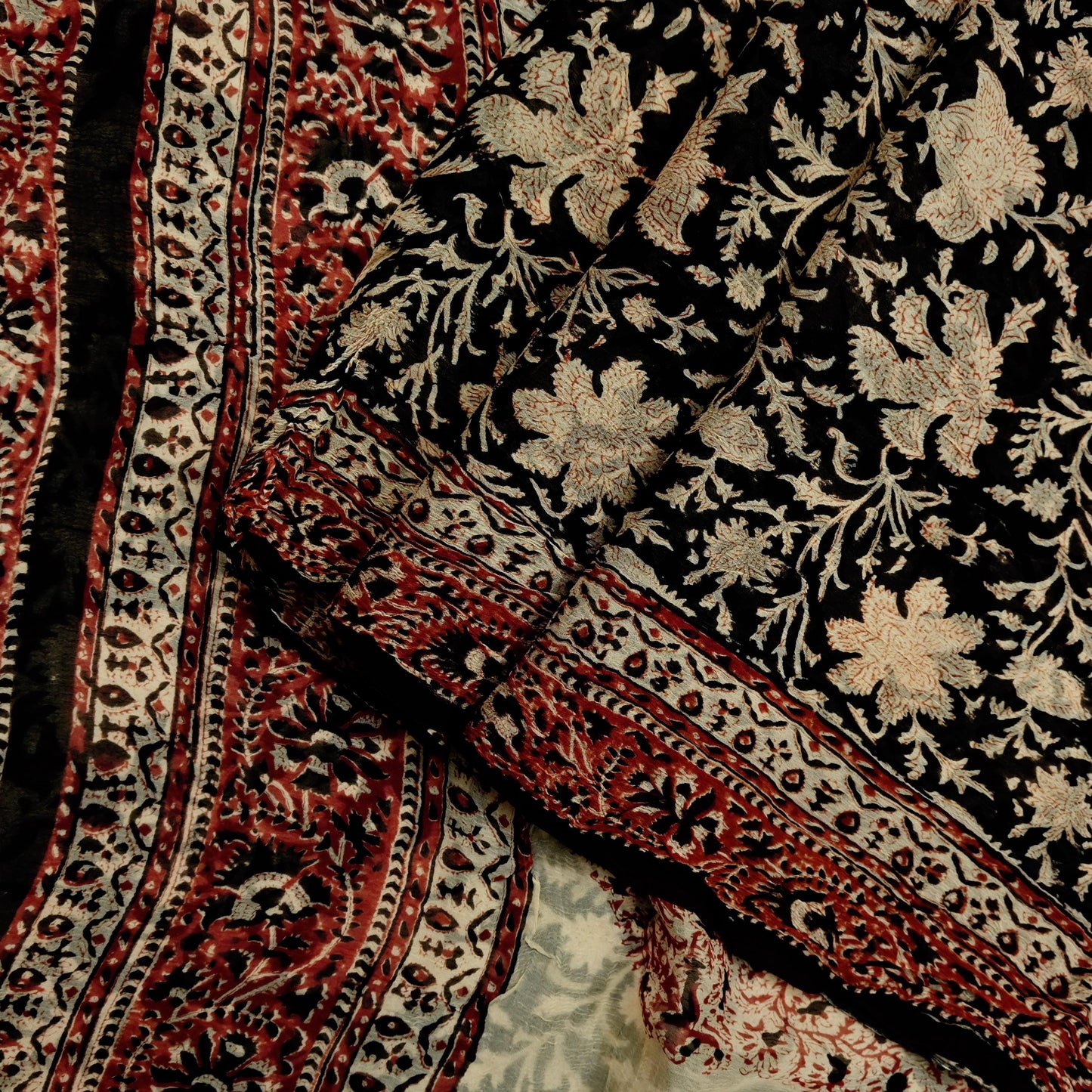 Indian Women Vintage Peach & Black Saree Pure Chiffon Silk Printed Sari Craft Fabric Sewing 6Yd Soft Light Sari Dress Making