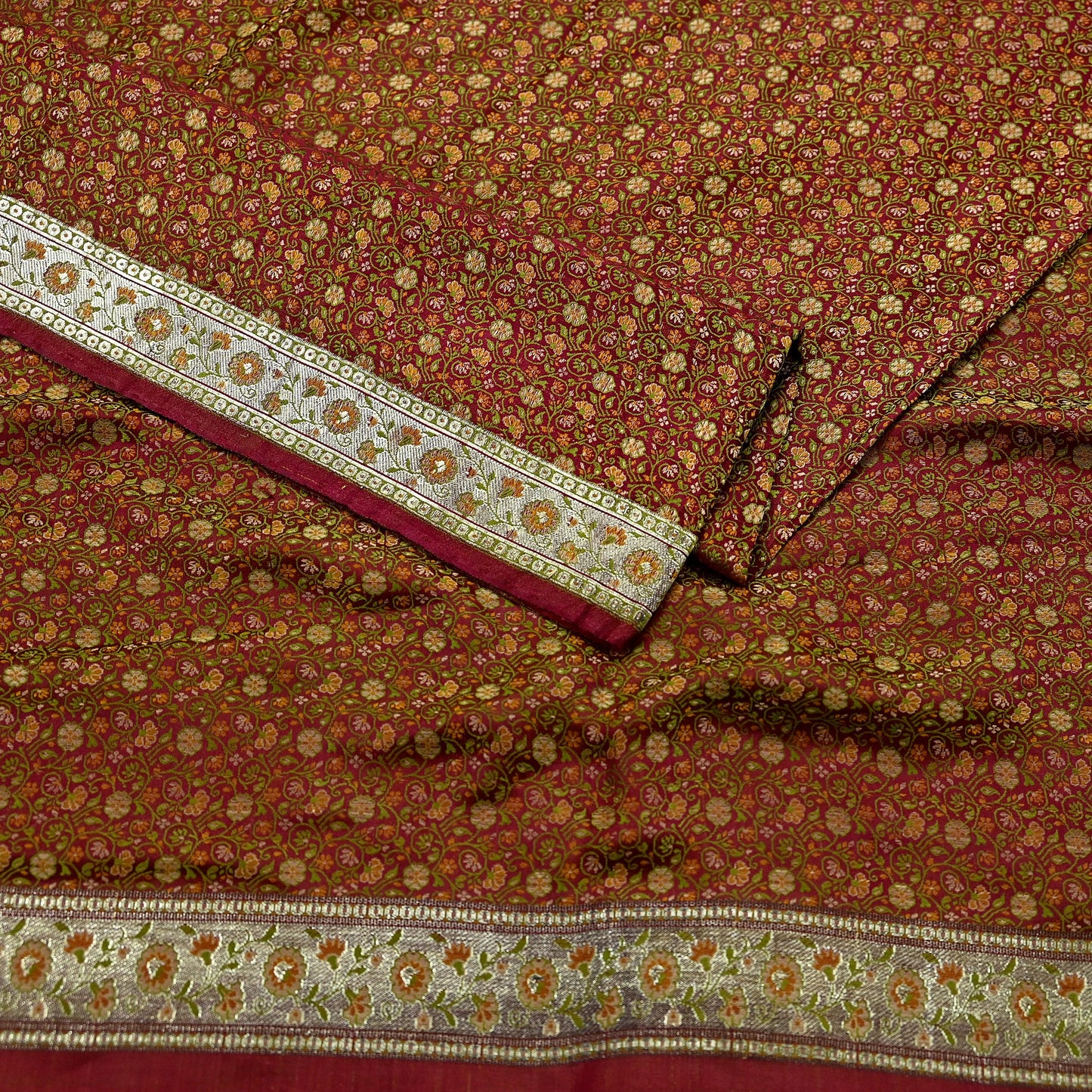 Indian Vintage Sari Maroon Heavy Wedding Pure Satin Silk Woven Banarasi Tanchoi Saree 5Yd Ethnic Craft Fabric Upcycle Bridal Heavy Sarees