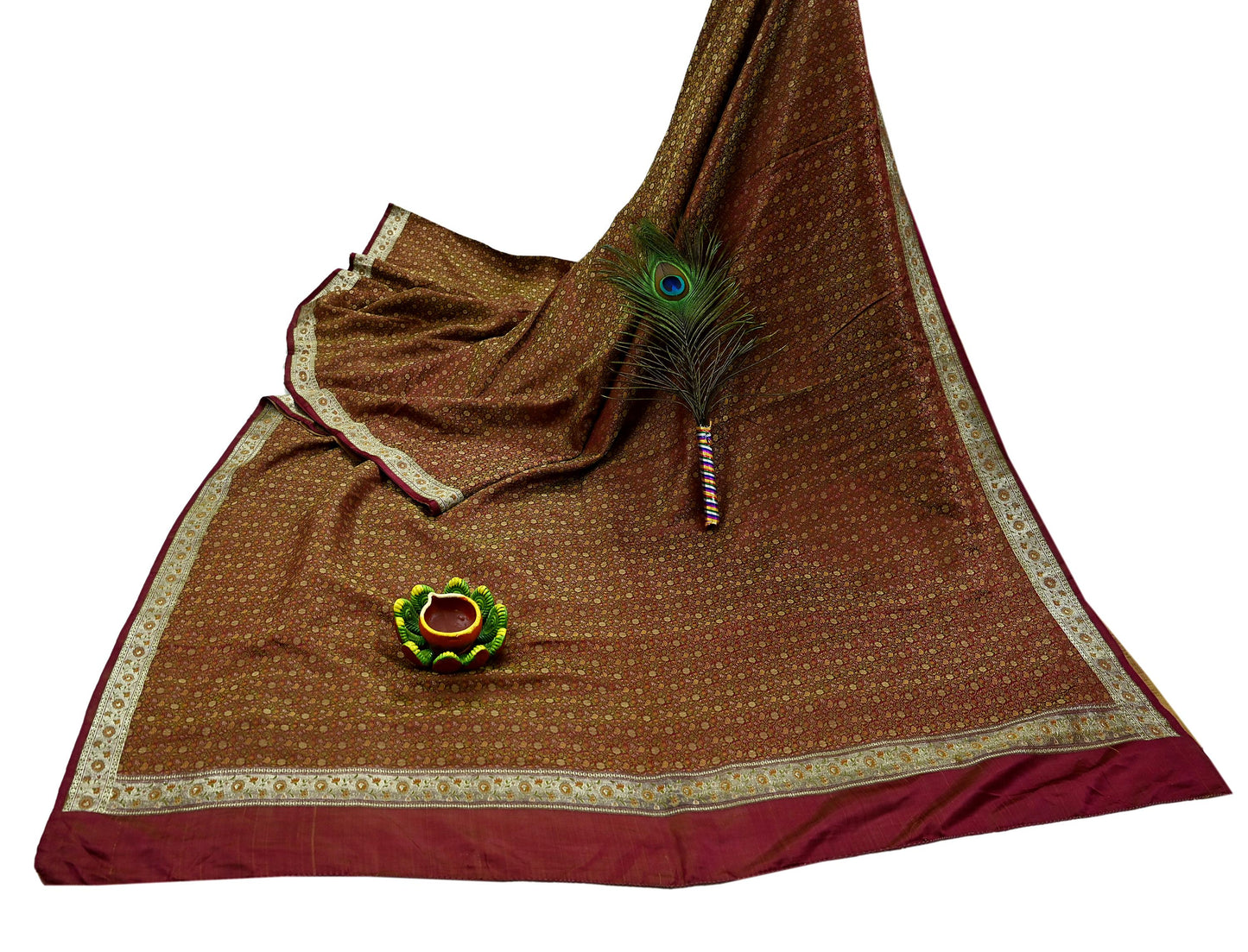 Indian Vintage Sari Maroon Heavy Wedding Pure Satin Silk Woven Banarasi Tanchoi Saree 5Yd Ethnic Craft Fabric Upcycle Bridal Heavy Sarees