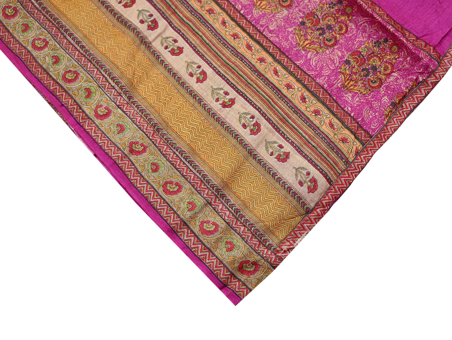 Indian Vintage Dupatta Pink & Saffron Long Stole Pure Silk Digital Printed Scarves Veil Hijab Wrap Scarf Boho