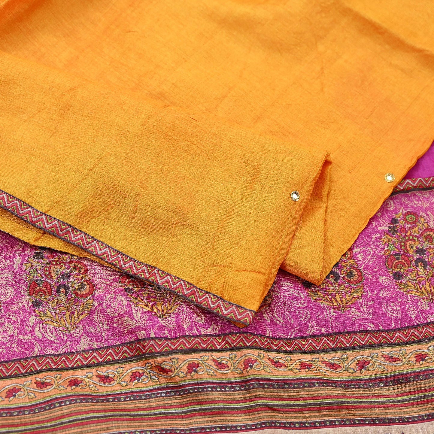 Indian Vintage Dupatta Pink & Saffron Long Stole Pure Silk Digital Printed Scarves Veil Hijab Wrap Scarf Boho