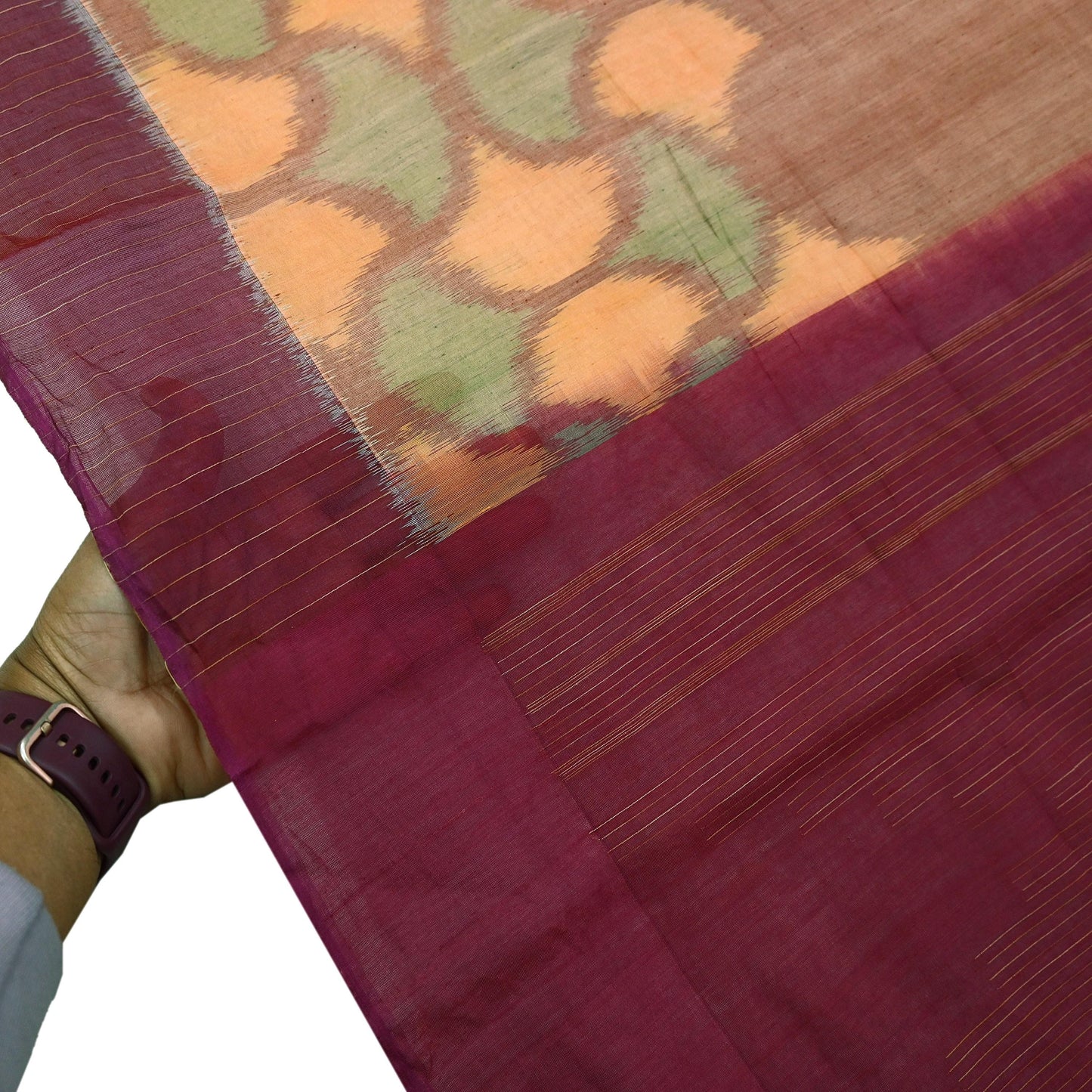 Indian Vintage Maroon & Peach Dupatta Long Stole Hand woven Sambalpuri Ikat Hijab Pure Silk Scarves Veil Fringes