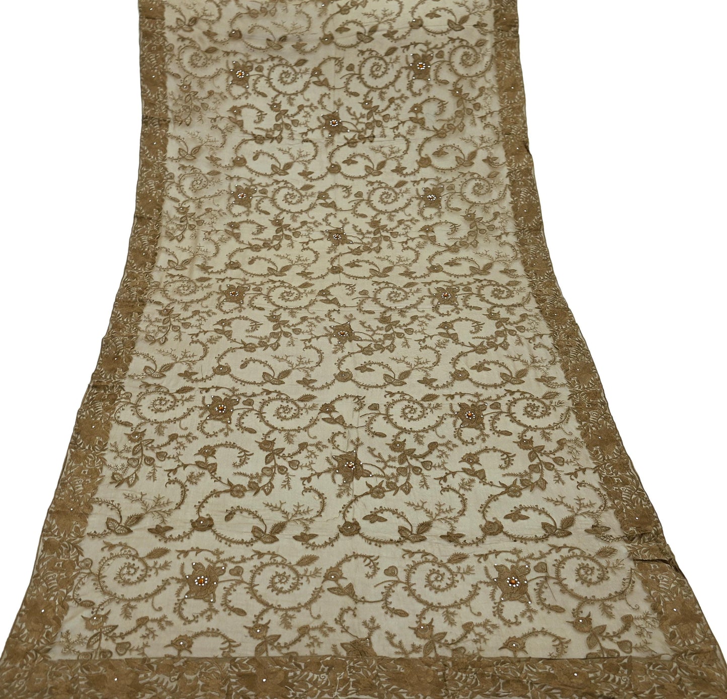 Indian Vintage Dupatta Green Pure Georgette silk Long Stole Embroidered Scarves Stole Veil Wrap