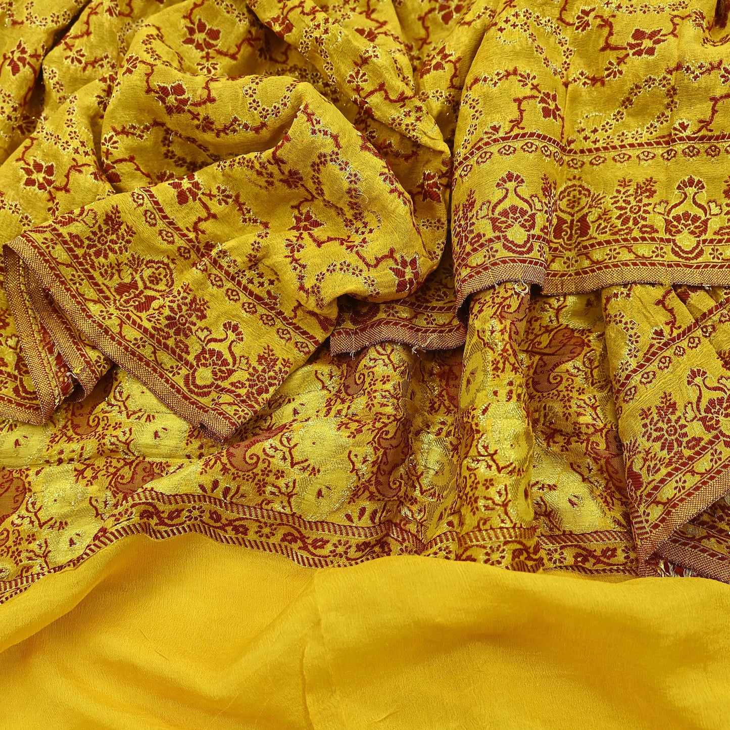 Indian Vintage Yellow Dupatta Long Stole Pure Georgette Silk Hand Woven Scarves Veil Scarf Wrap Hippie Boho Soft