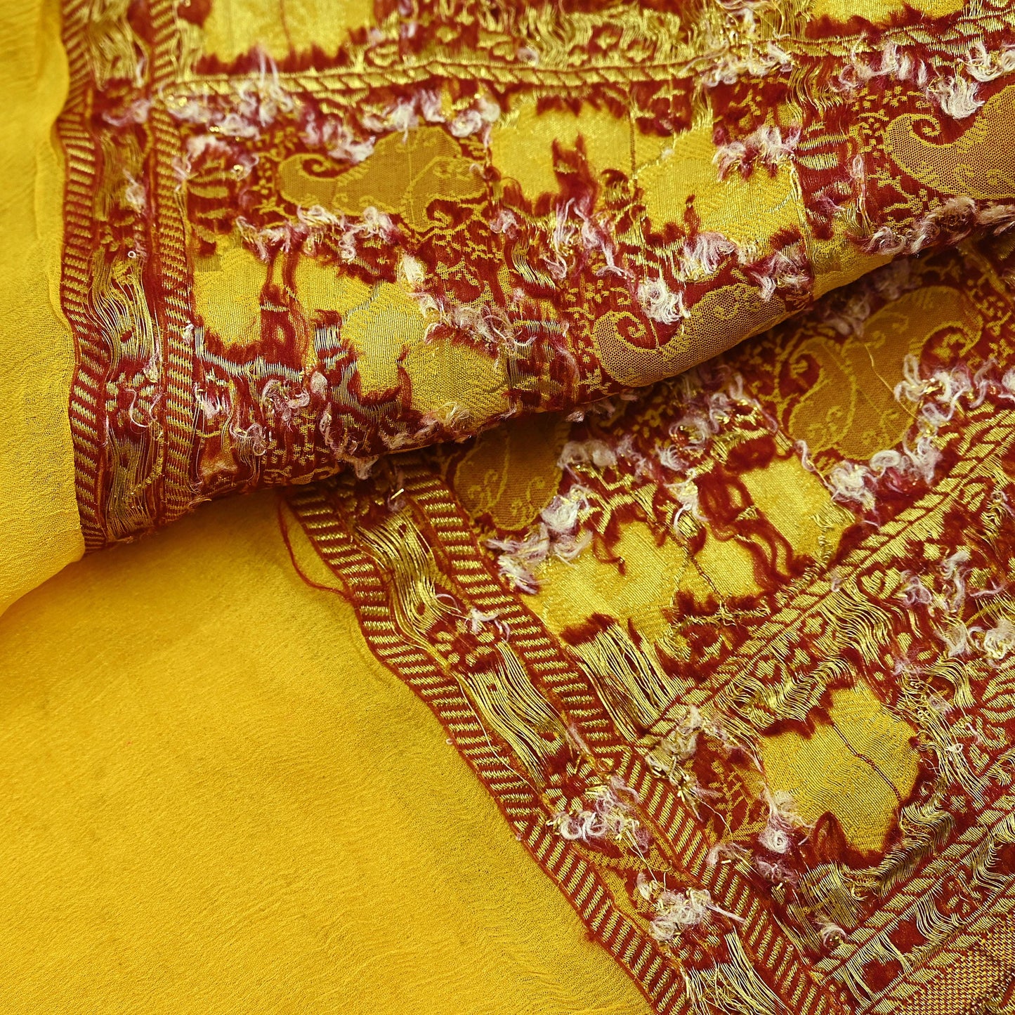 Indian Vintage Yellow Dupatta Long Stole Pure Georgette Silk Hand Woven Scarves Veil Scarf Wrap Hippie Boho Soft