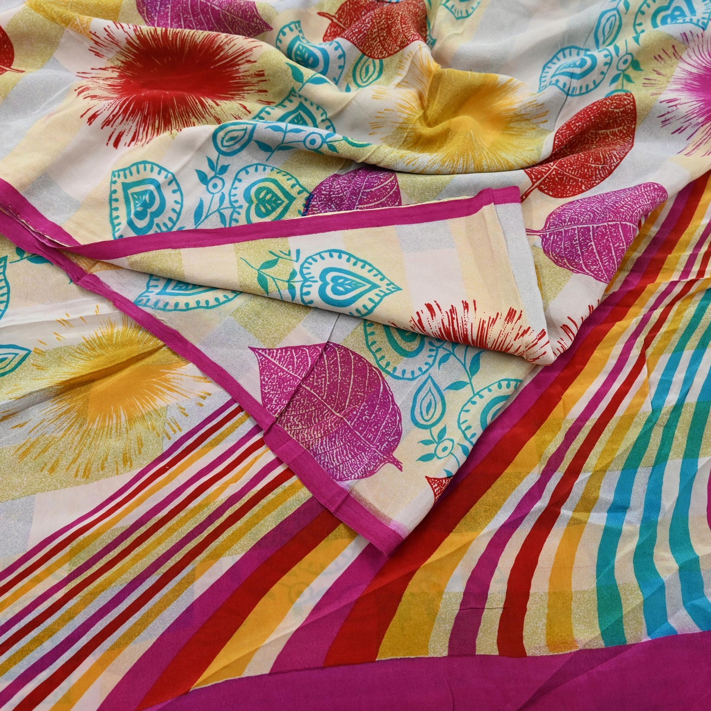 Indian Vintage Multi Saree Pure Crepe Silk Printed Sari Craft Fabric 5yd Sewing Floral Soft Wrap Crafting Quilting Dress making Upcycle