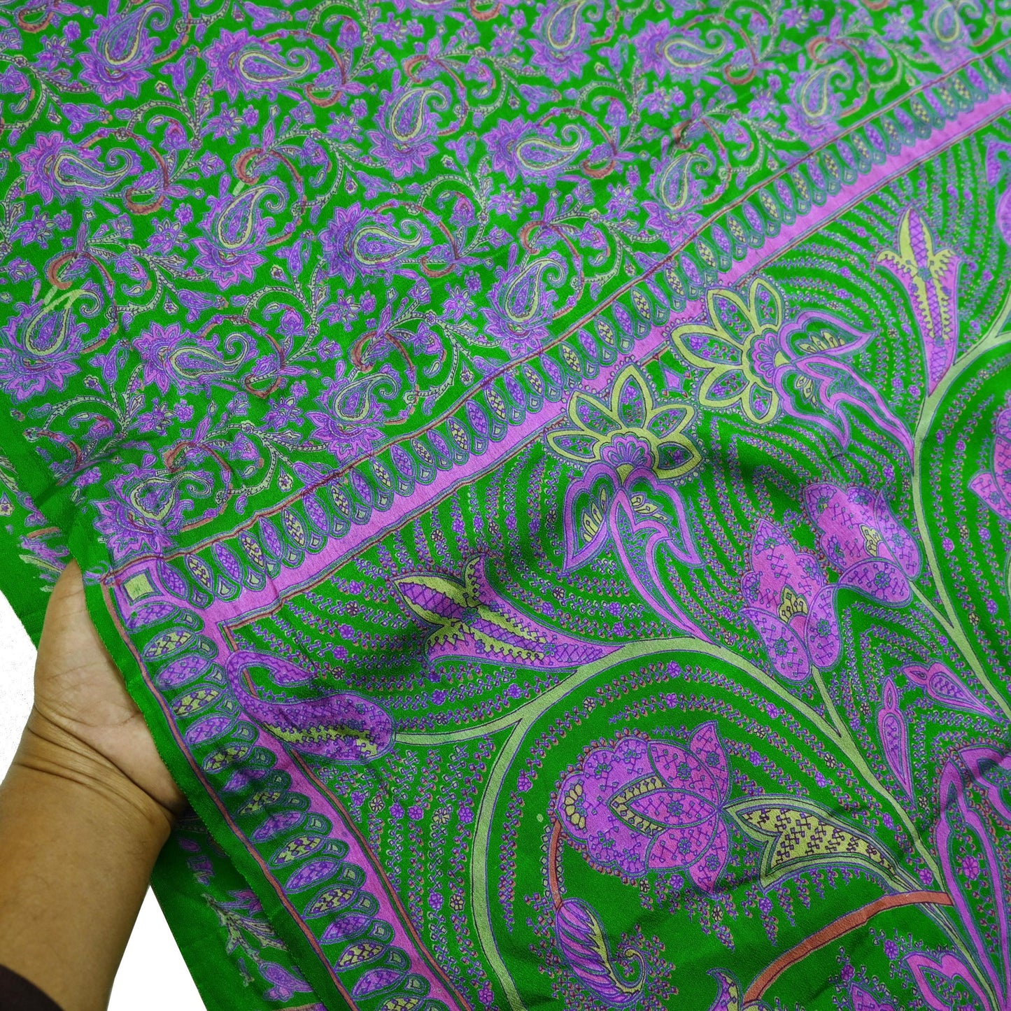 Indian Vintage Sari Green Pure Silk Printed Sarees Craft Fabric 6yd Sewing Dress Making Soft Floral Crafting quilting