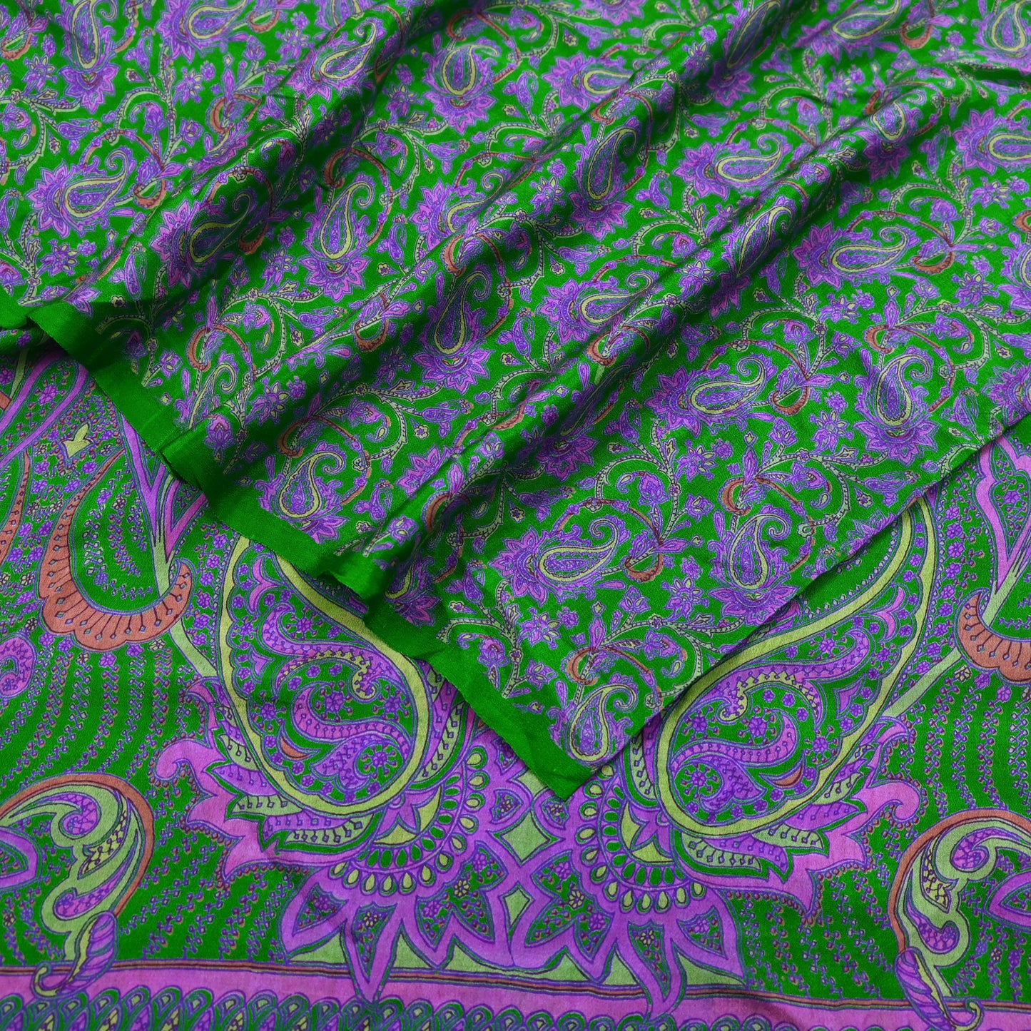 Indian Vintage Sari Green Pure Silk Printed Sarees Craft Fabric 6yd Sewing Dress Making Soft Floral Crafting quilting