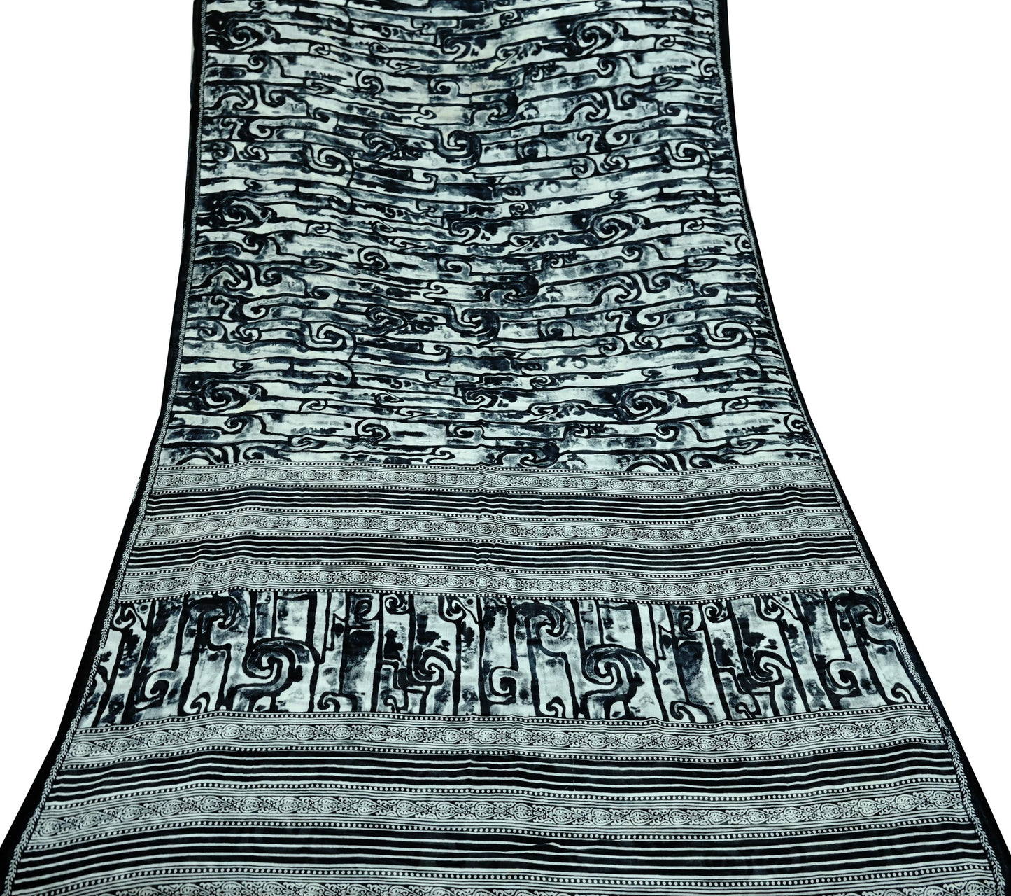 Indian Vintage Sari Black & White Printed Pure Cotton Sarees Craft Fabric 5Yd Sewing Soft Sarong Wrap Boho Paisley Quilting Crafting