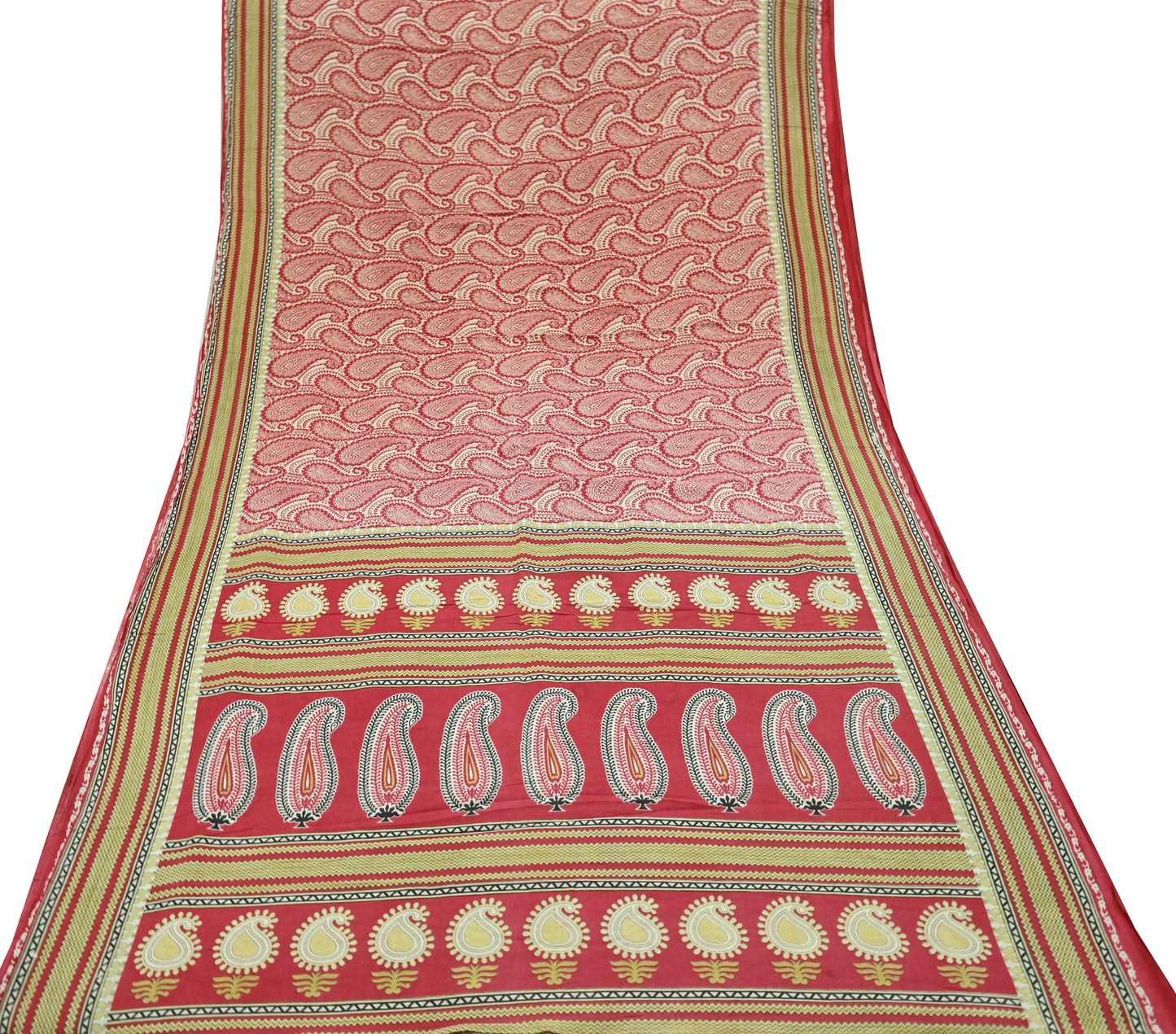 Indian Vintage Sari Ivory & Pink Printed Blend Cotton Saree Craft Fabric 5Yd Soft Sewing Sarong Wrap Boho Floral Dress making Crafting