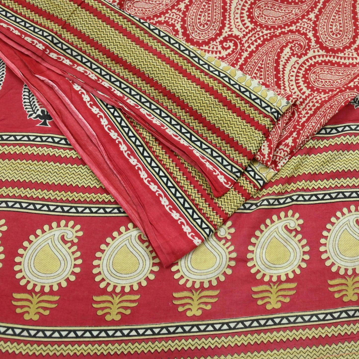 Indian Vintage Sari Ivory & Pink Printed Blend Cotton Saree Craft Fabric 5Yd Soft Sewing Sarong Wrap Boho Floral Dress making Crafting