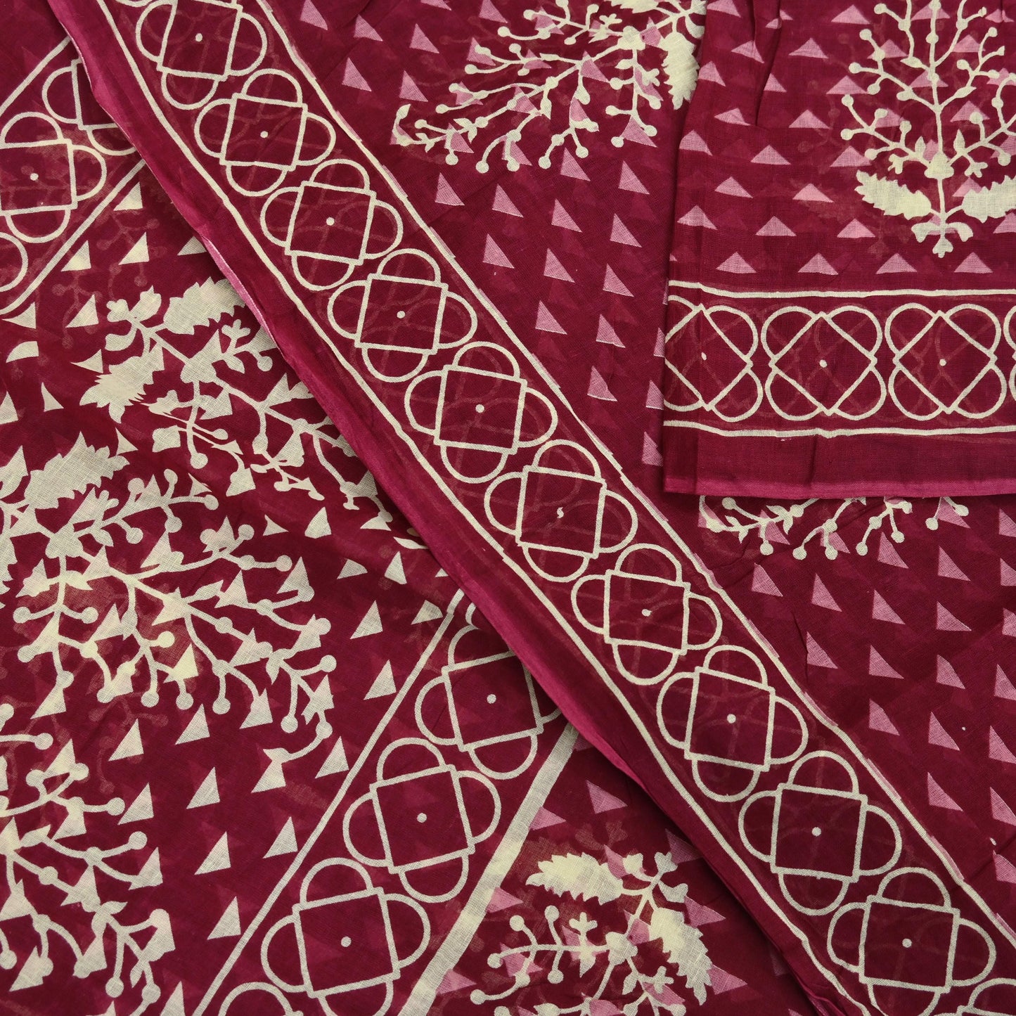 Indian Vintage Sari Ivory & Maroon Printed Pure Cotton Saree Fabric Soft Floral 5Yd Sarong Wrap Boho Fabric Kimono Soft