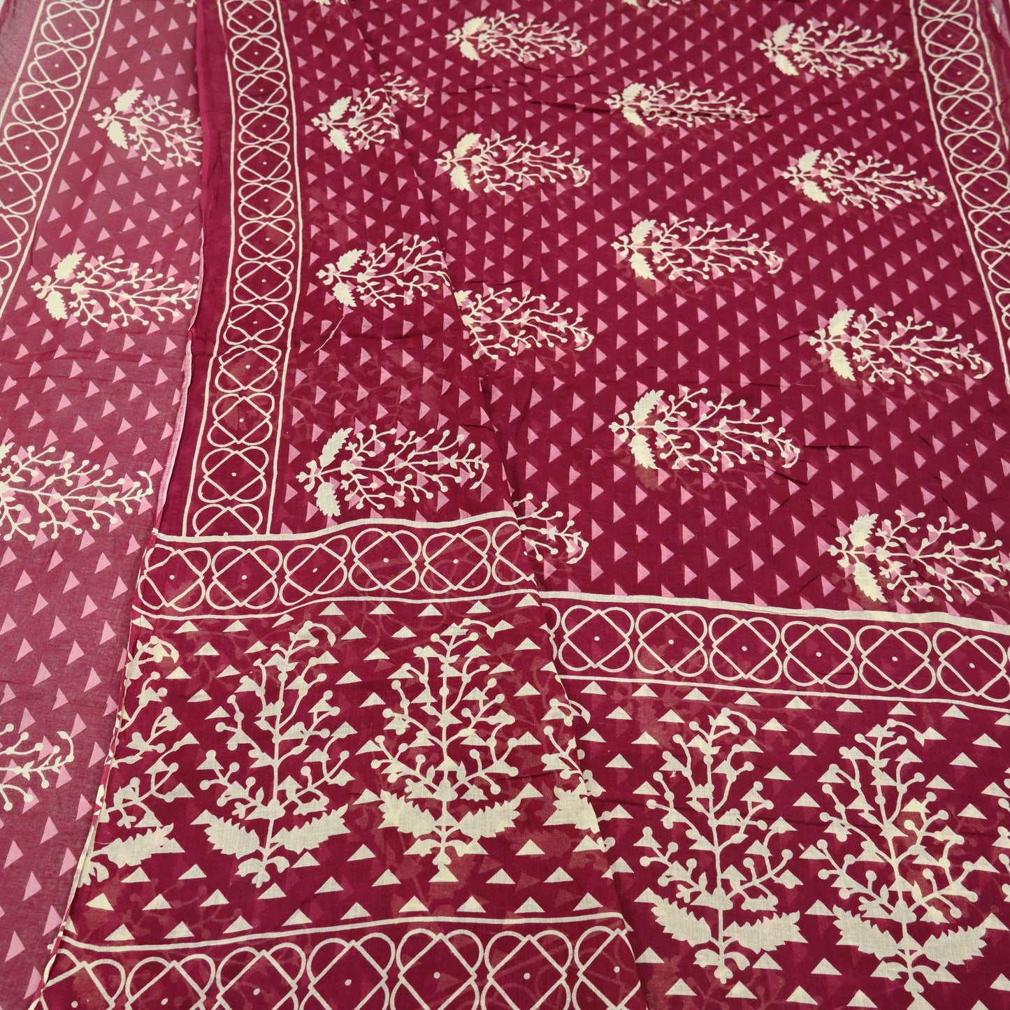 Indian Vintage Sari Ivory & Maroon Printed Pure Cotton Saree Fabric Soft Floral 5Yd Sarong Wrap Boho Fabric Kimono Soft