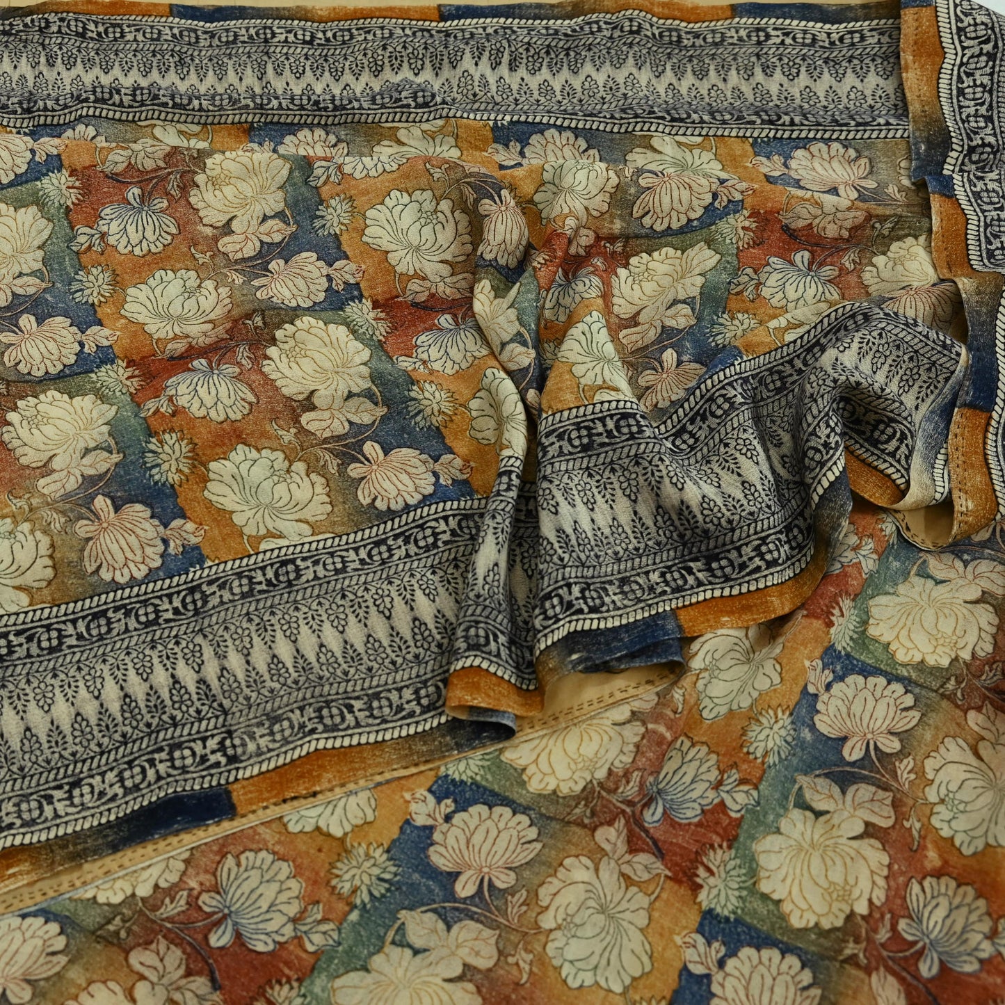 Indian Vintage Sari Multi Pure Crepe Silk Block Printed Saree 5yd Sewing Floral Soft Craft Fabric Wrap Dress making Crafting Quilting