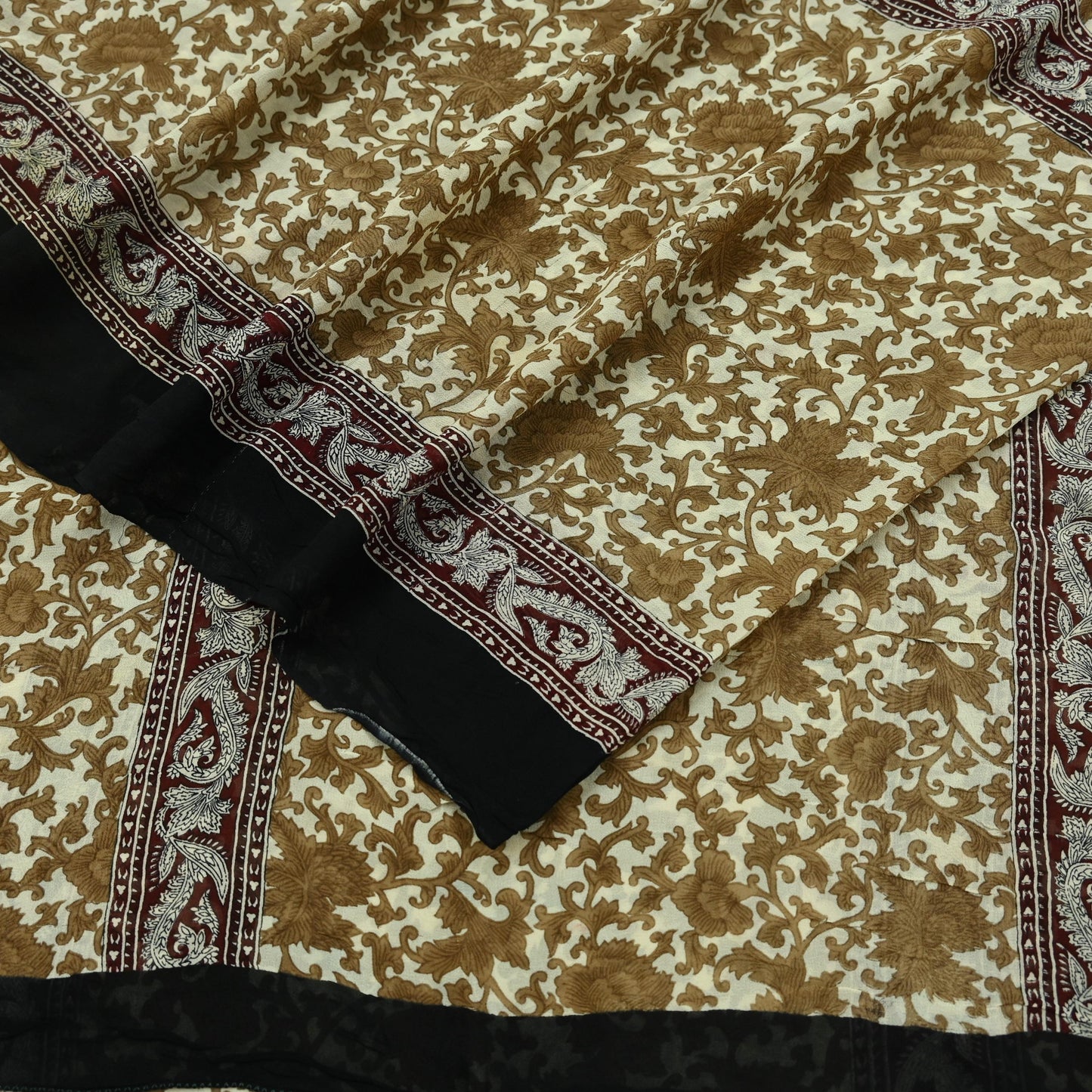 Women Vintage Sari Ivory 100% Pure Georgette Silk Printed Saree Craft Fabric Sewing 5Yd Soft Sari Dress Making Crafting Quilting