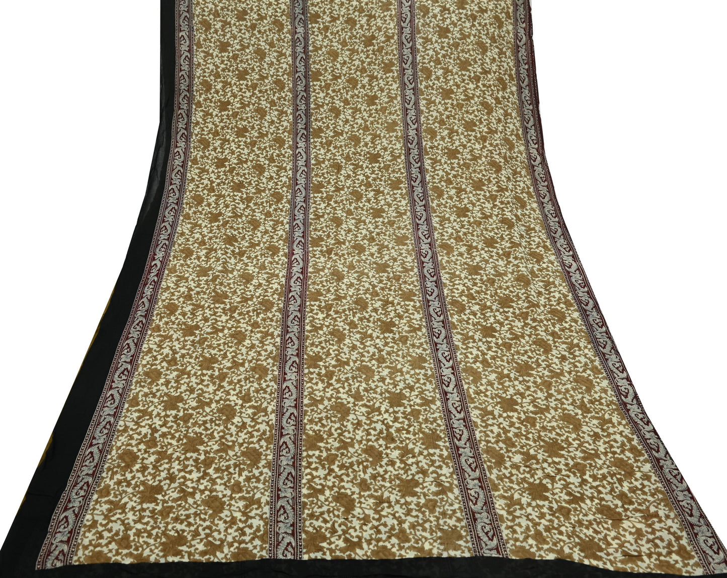 Women Vintage Sari Ivory 100% Pure Georgette Silk Printed Saree Craft Fabric Sewing 5Yd Soft Sari Dress Making Crafting Quilting