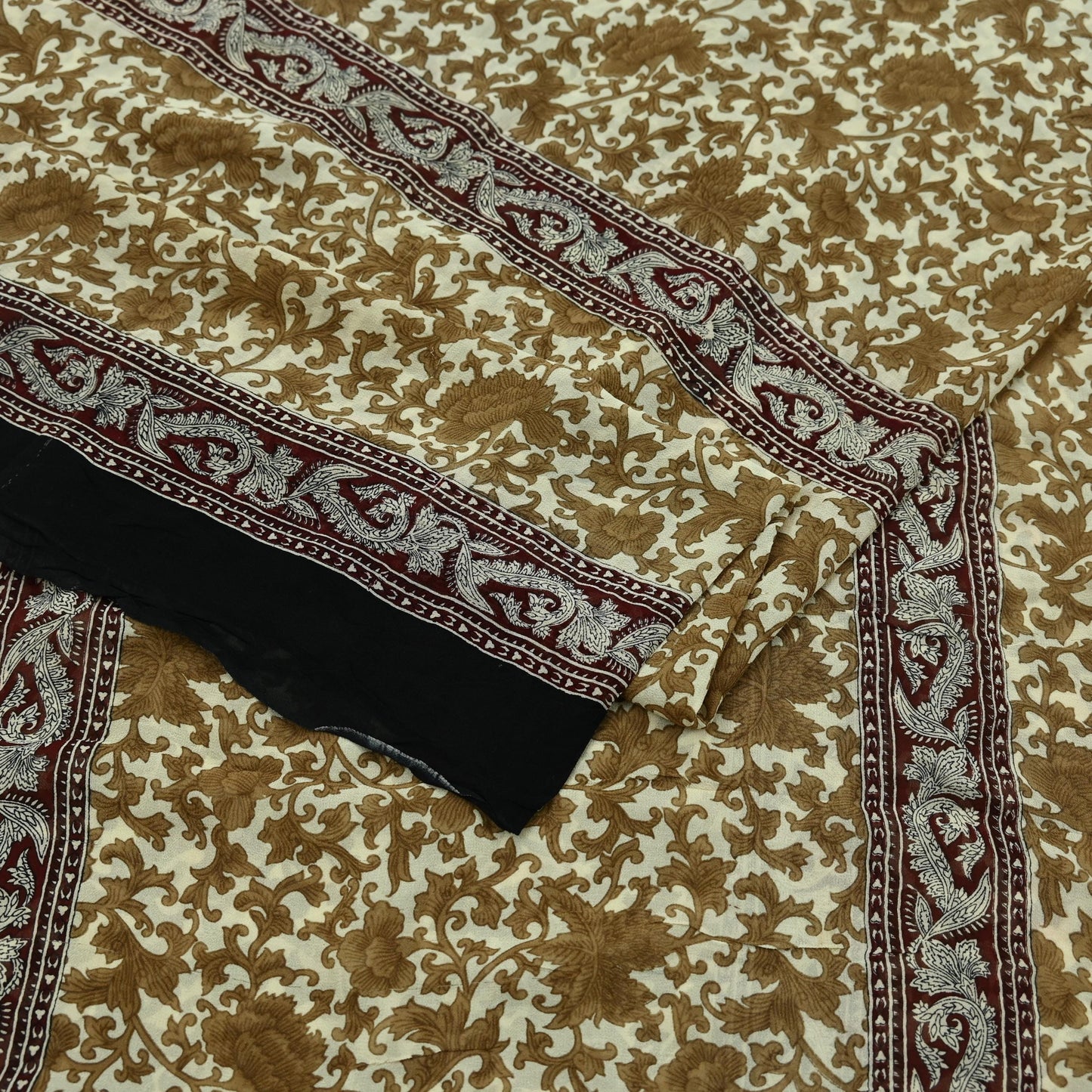 Women Vintage Sari Ivory 100% Pure Georgette Silk Printed Saree Craft Fabric Sewing 5Yd Soft Sari Dress Making Crafting Quilting