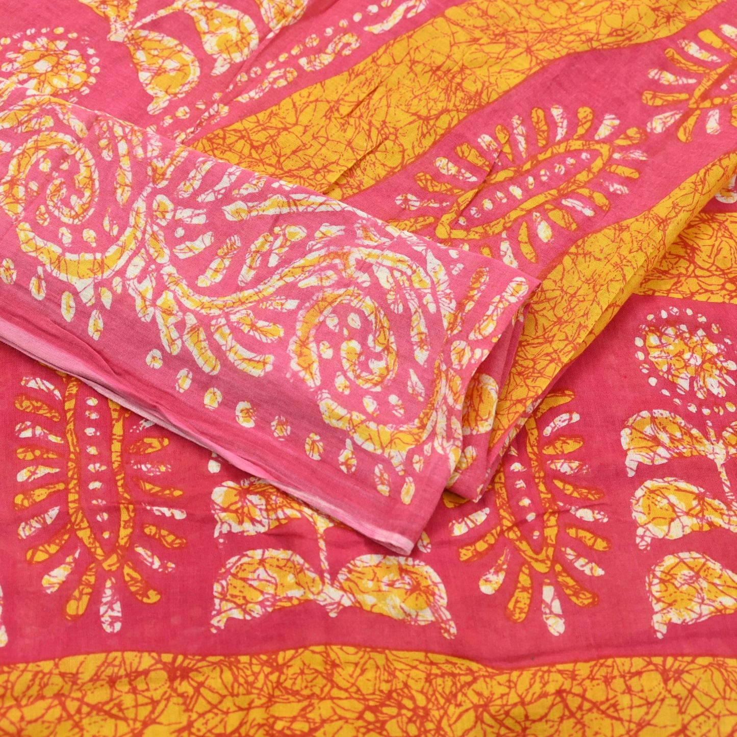 Indian Vintage Sari Pink Batik Printed Saree 100% Pure Cotton 5Yd Craft Fabric Soft Sewing Sarong Wrap Boho Quilting Dress Making