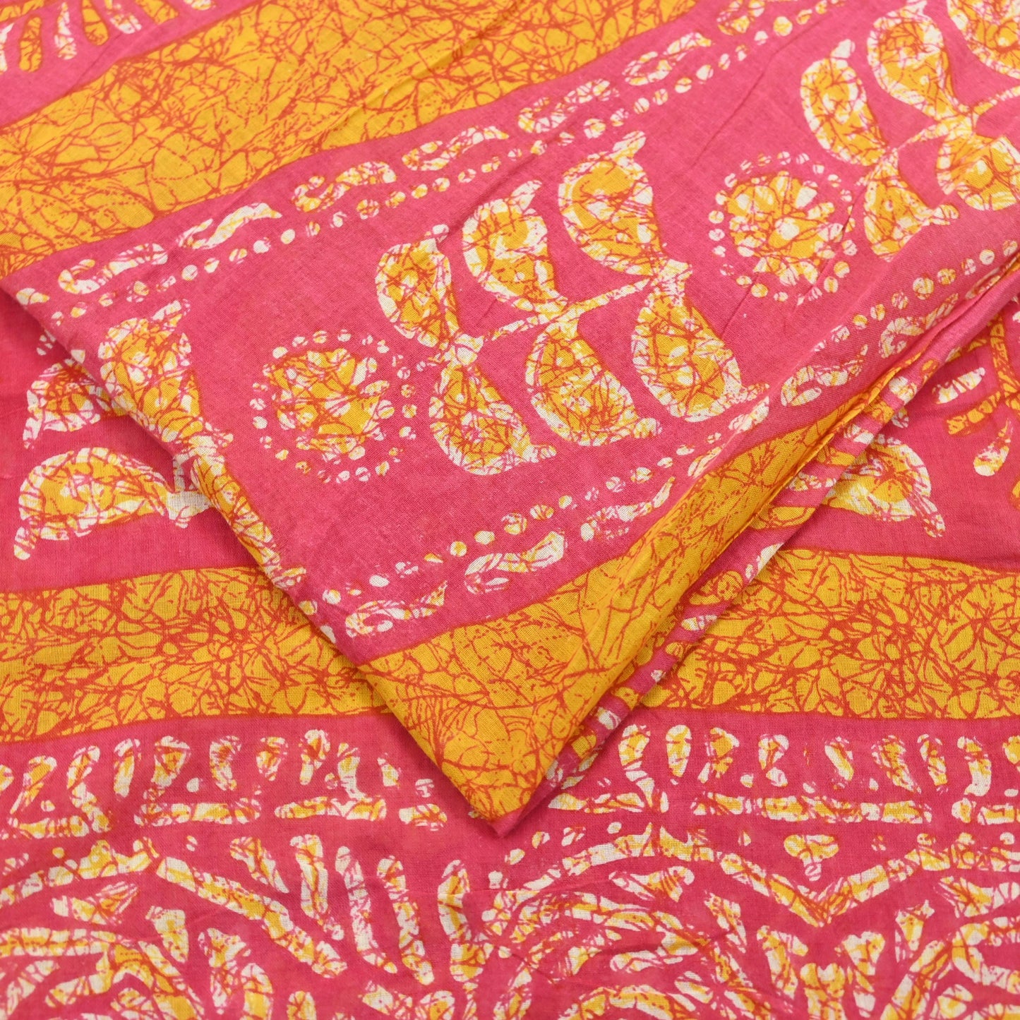 Indian Vintage Sari Pink Batik Printed Saree 100% Pure Cotton 5Yd Craft Fabric Soft Sewing Sarong Wrap Boho Quilting Dress Making