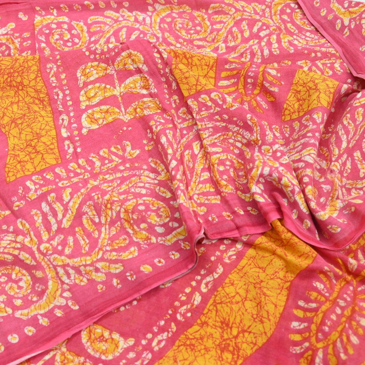 Indian Vintage Sari Pink Batik Printed Saree 100% Pure Cotton 5Yd Craft Fabric Soft Sewing Sarong Wrap Boho Quilting Dress Making