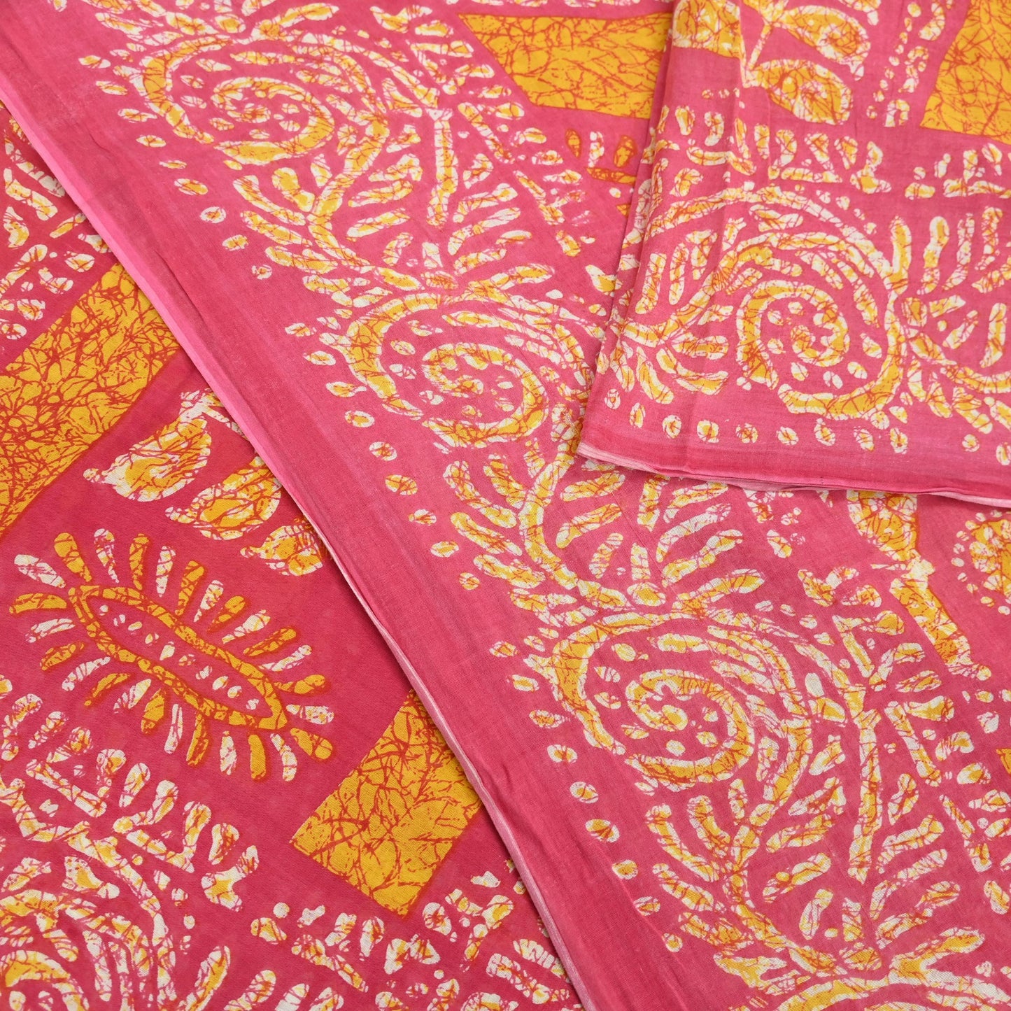 Indian Vintage Sari Pink Batik Printed Saree 100% Pure Cotton 5Yd Craft Fabric Soft Sewing Sarong Wrap Boho Quilting Dress Making