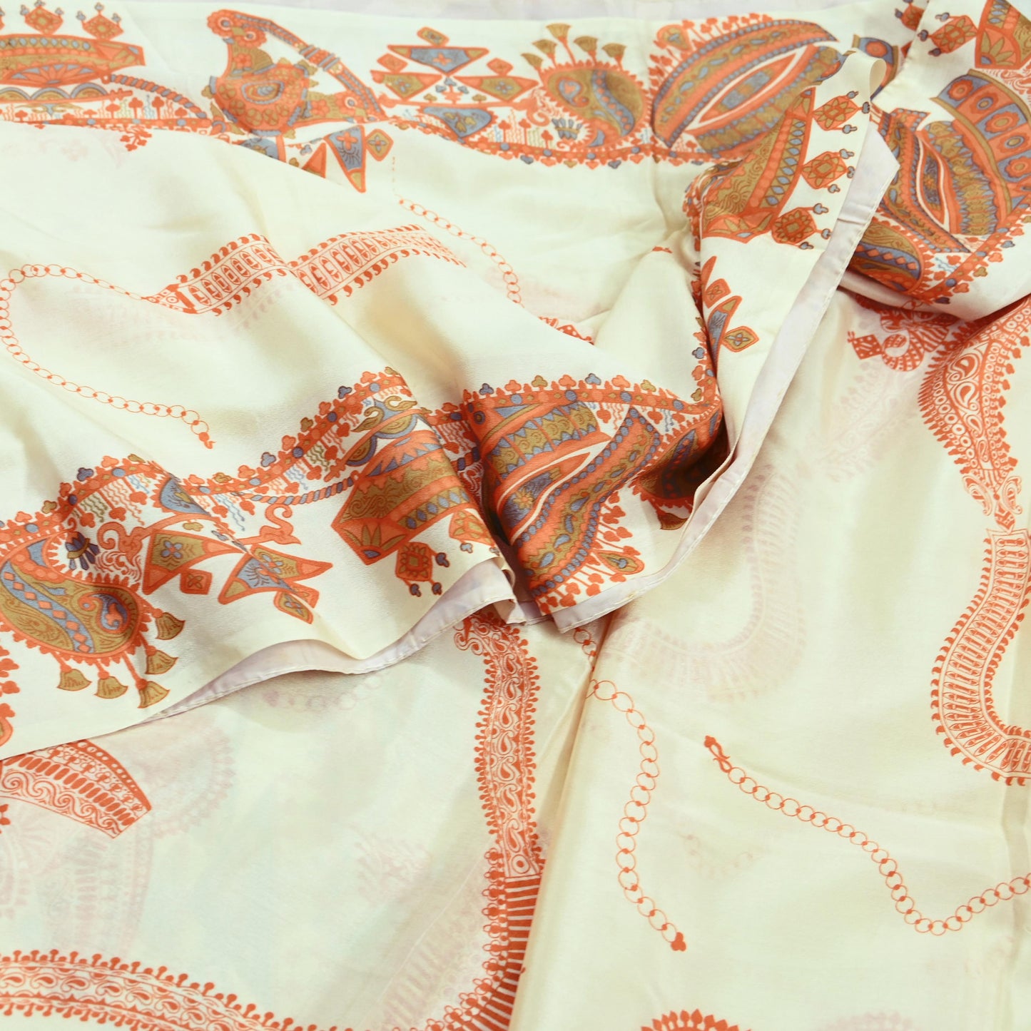 Indian Vintage Sari Ivory Pure Crepe Silk Printed Saree 5yd Sewing Floral Soft Craft Fabric Wrap Dress Making Crafting Quilting Upcycle