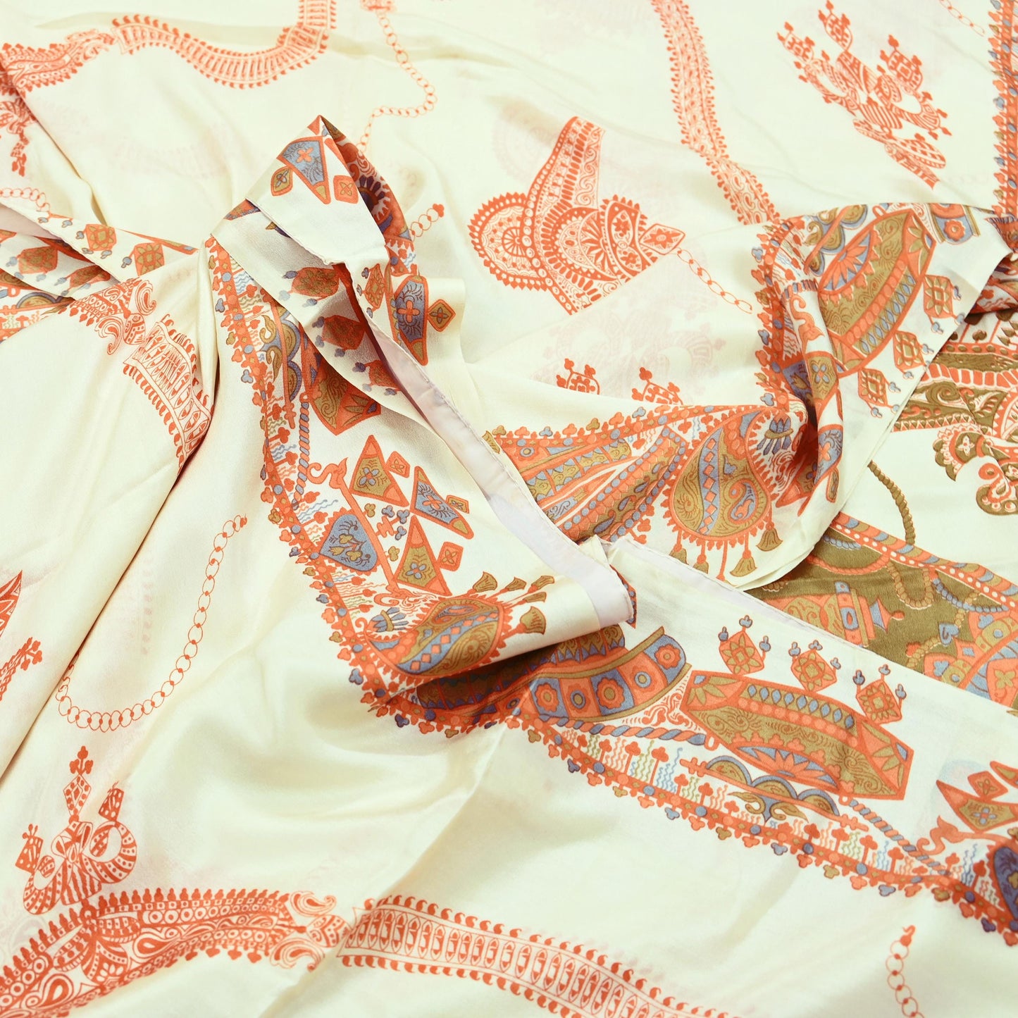 Indian Vintage Sari Ivory Pure Crepe Silk Printed Saree 5yd Sewing Floral Soft Craft Fabric Wrap Dress Making Crafting Quilting Upcycle
