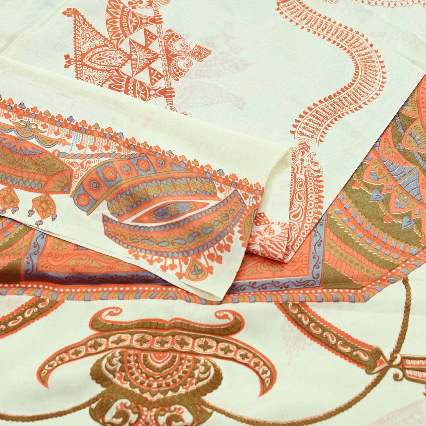 Indian Vintage Sari Ivory Pure Crepe Silk Printed Saree 5yd Sewing Floral Soft Craft Fabric Wrap Dress Making Crafting Quilting Upcycle