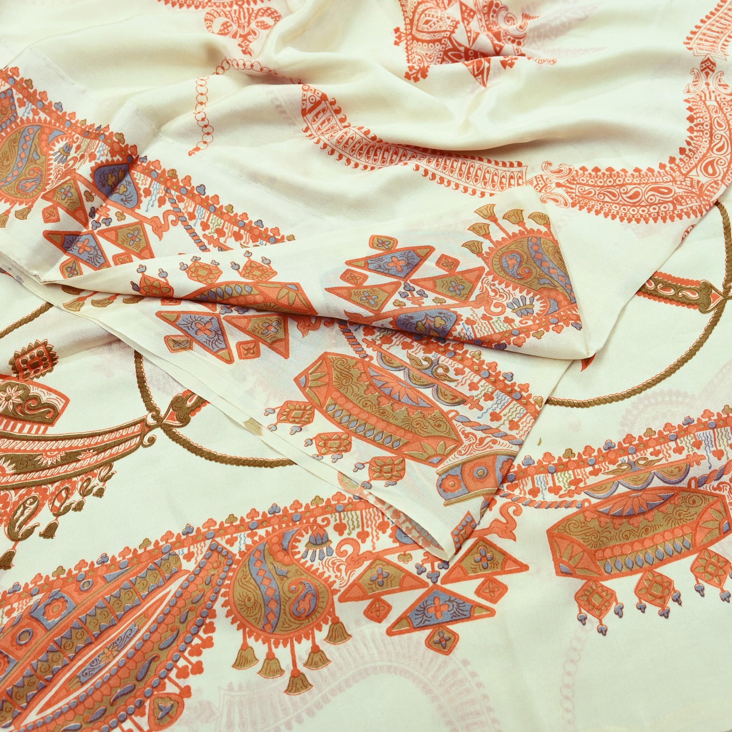 Indian Vintage Sari Ivory Pure Crepe Silk Printed Saree 5yd Sewing Floral Soft Craft Fabric Wrap Dress Making Crafting Quilting Upcycle