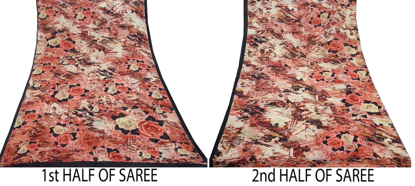 Women Vintage Sari Multi Pure Georgette Silk Digital Printed Saree Craft Fabric Sewing 6Yd Light Dress Making Geometric Crafting Quilting