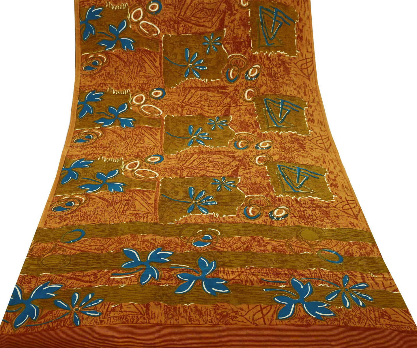 Indian Vintage Sari Orange & Saffron Pure Crepe Silk Printed Sarees 5yd Sewing Floral Soft Craft Fabric Wrap Dress Making Crafting Quilting