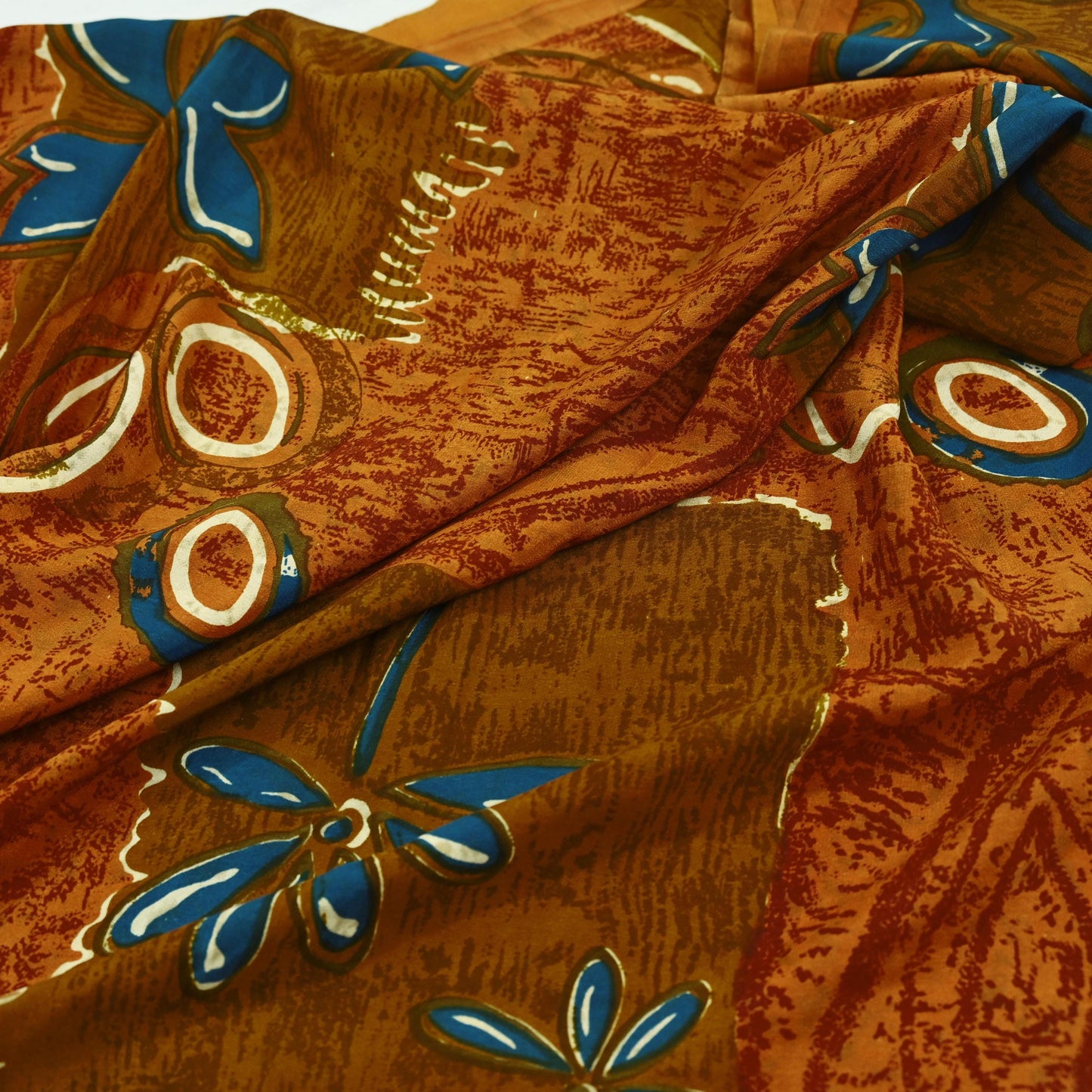 Indian Vintage Sari Orange & Saffron Pure Crepe Silk Printed Sarees 5yd Sewing Floral Soft Craft Fabric Wrap Dress Making Crafting Quilting